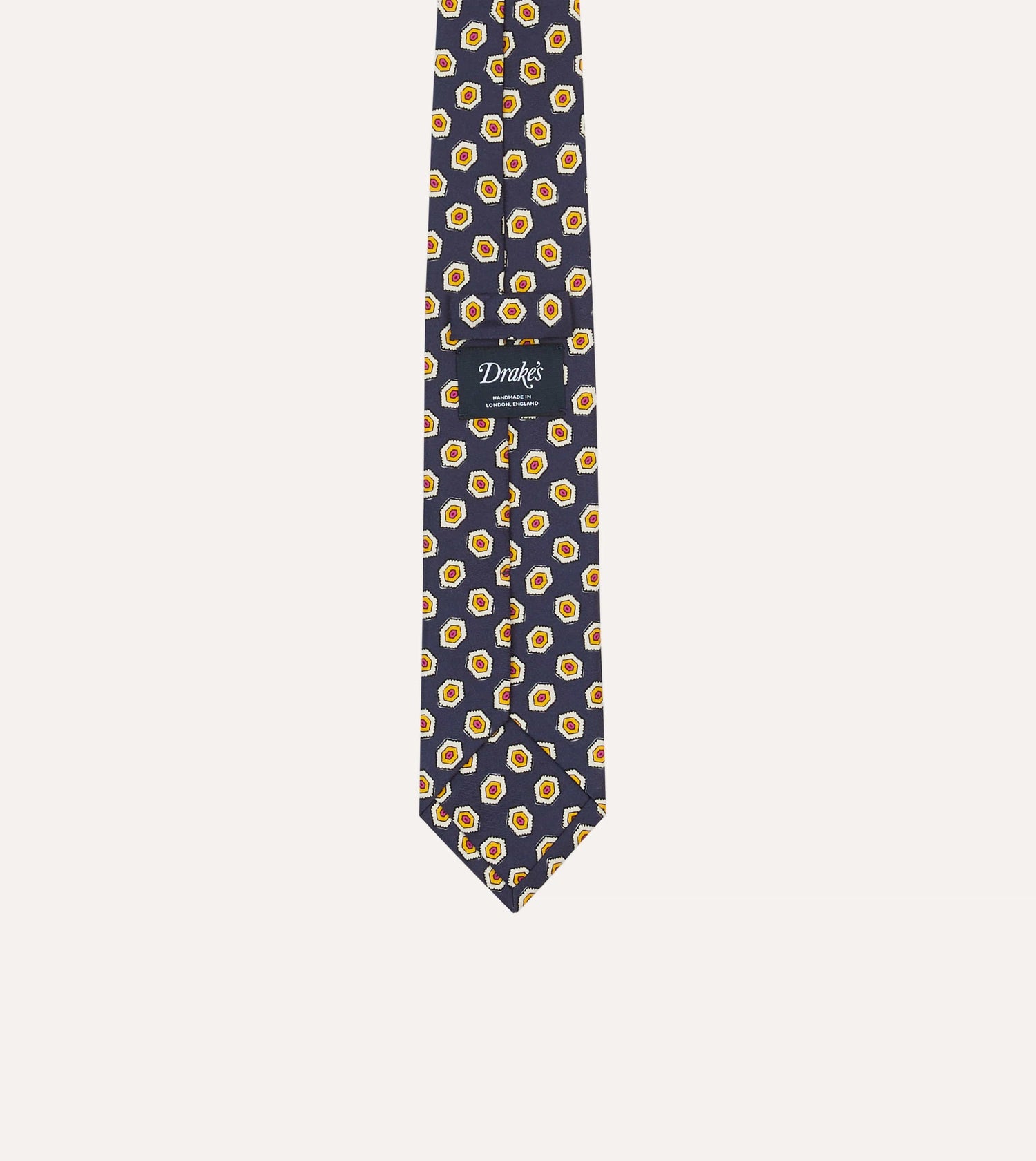 Navy Hexagon Tile Print Silk Self-Tipped Tie