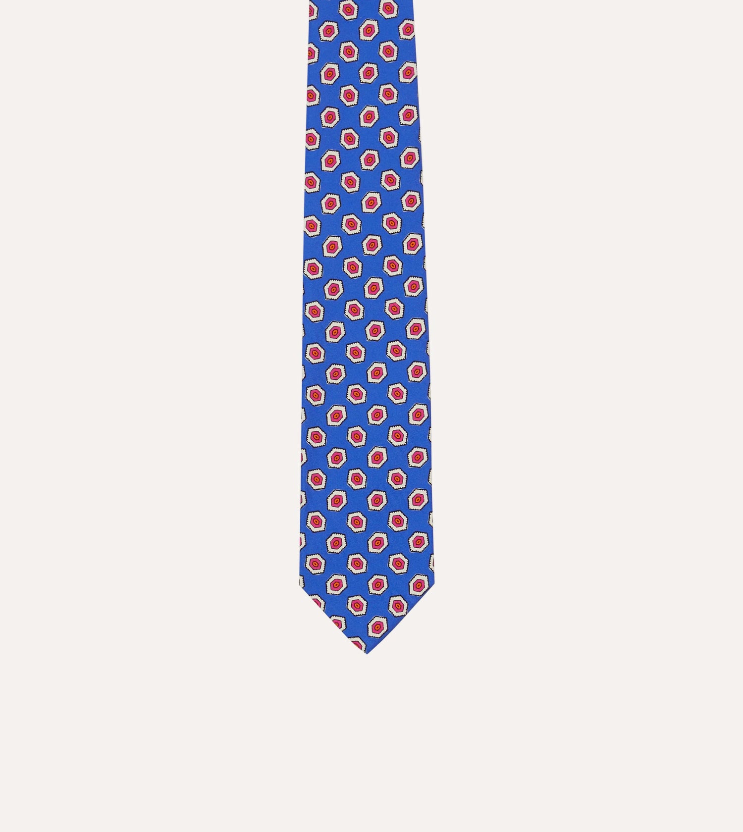 Blue Hexagon Tile Print Silk Self-Tipped Tie