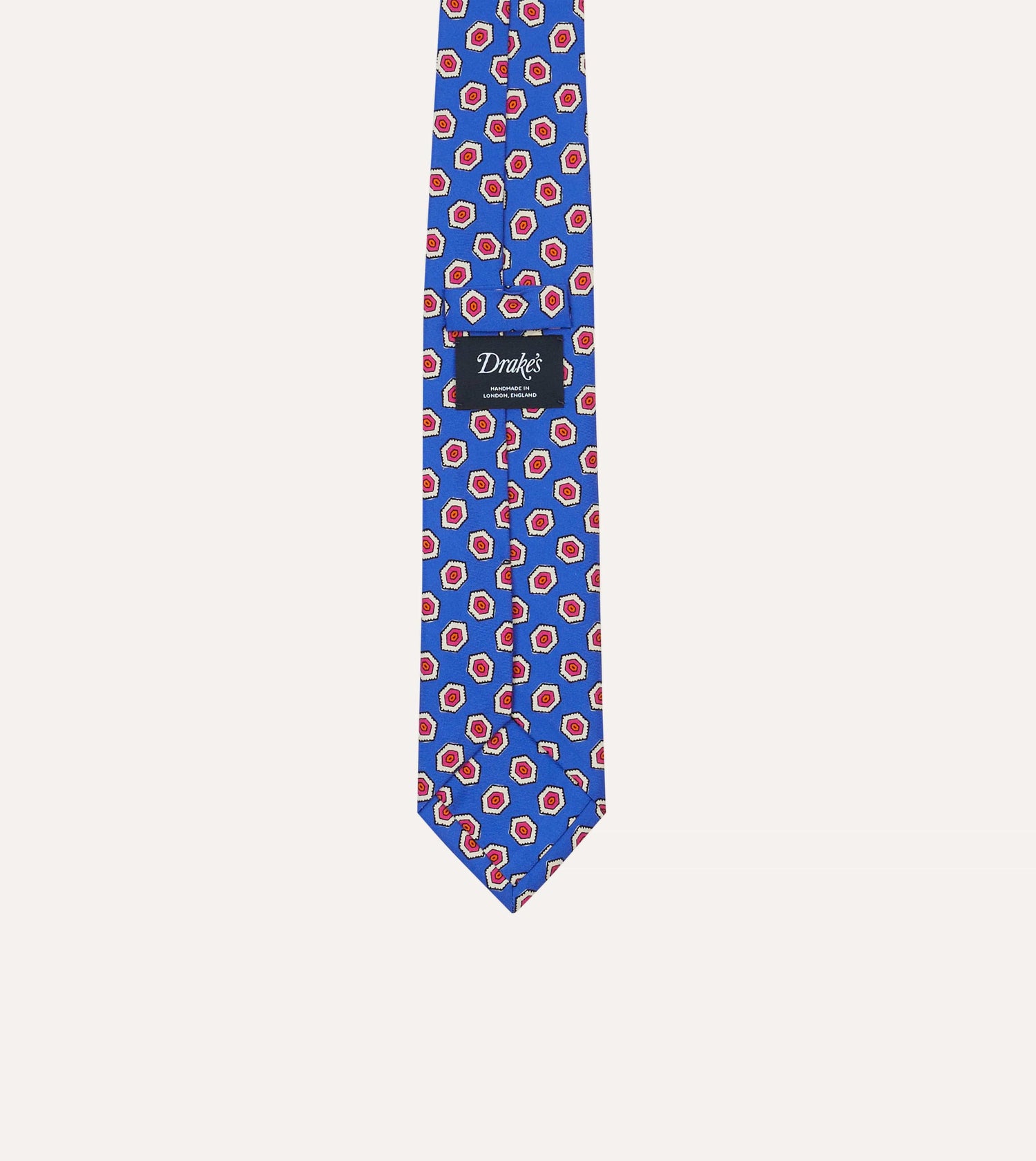 Blue Hexagon Tile Print Silk Self-Tipped Tie