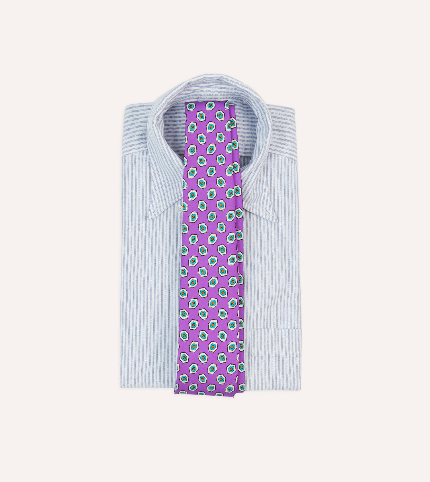 Lilac Hexagon Tile Print Silk Self-Tipped Tie