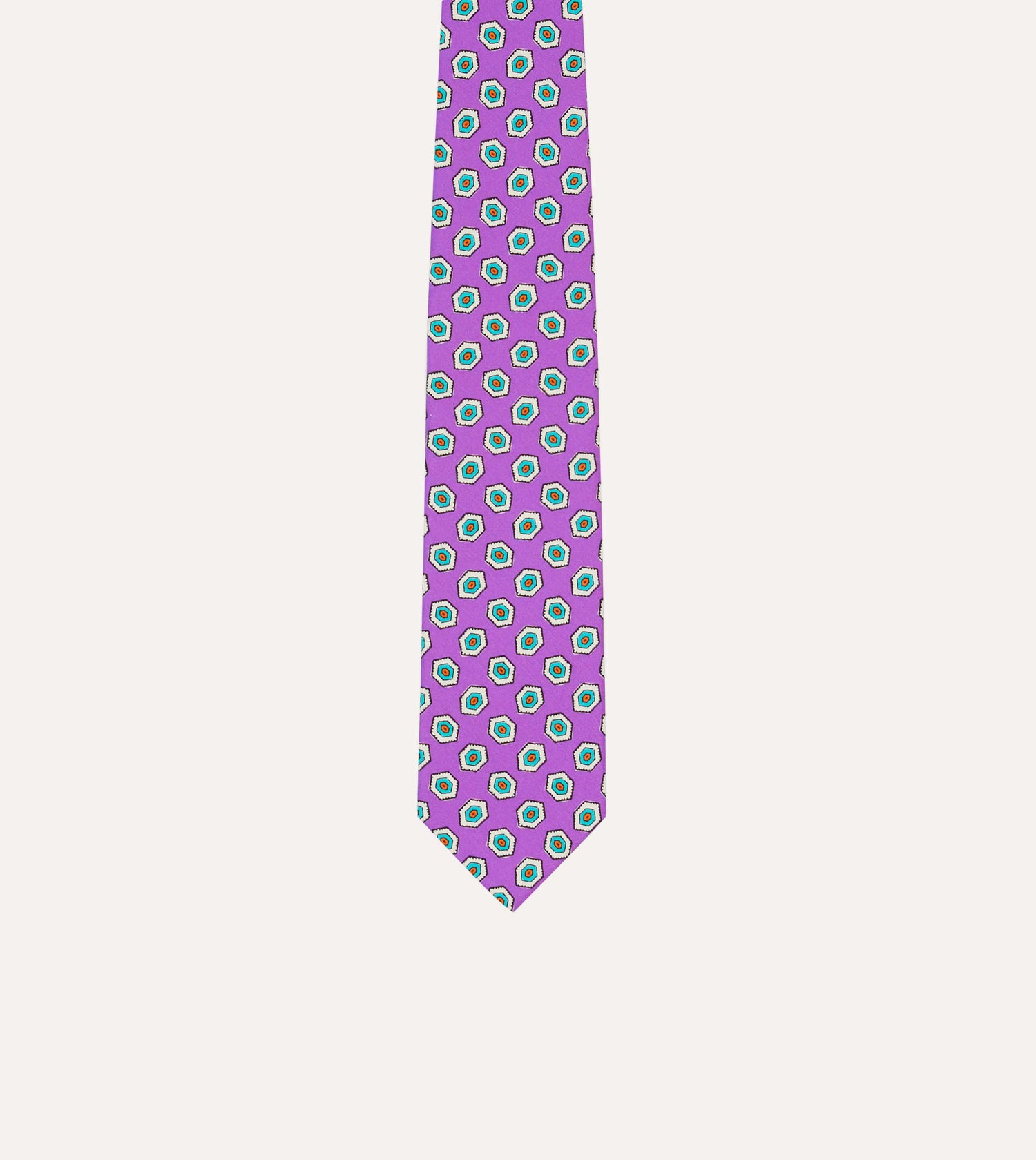 Lilac Hexagon Tile Print Silk Self-Tipped Tie