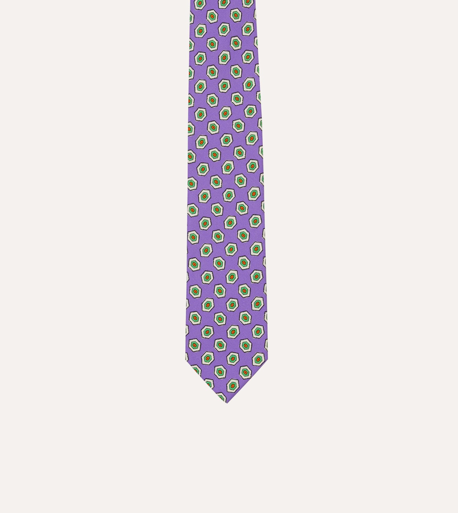 Purple Hexagon Tile Print Silk Self-Tipped Tie