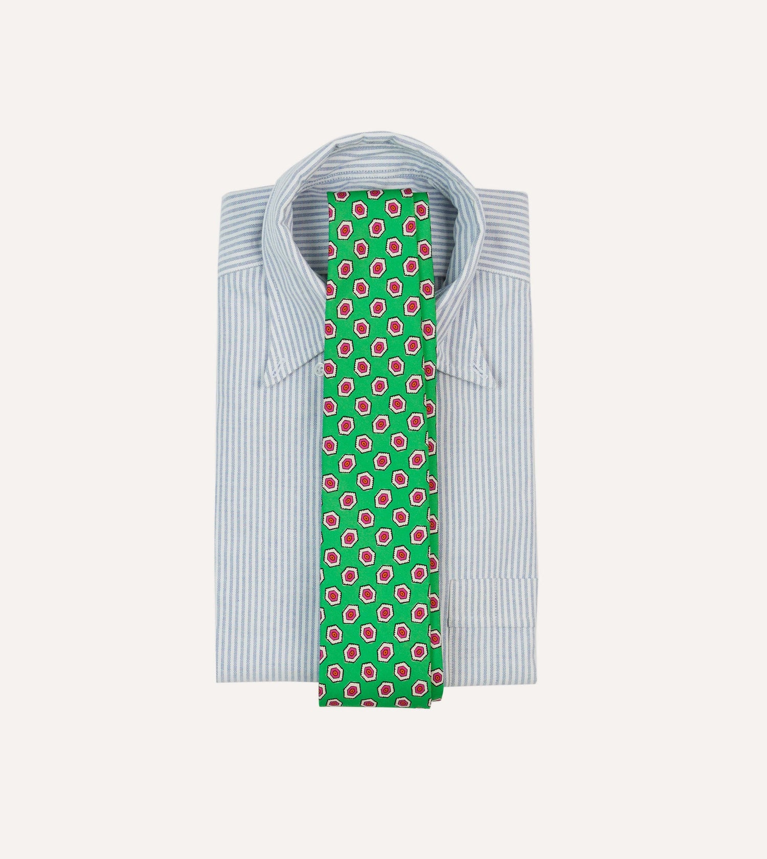 Green Hexagon Tile Print Silk Self-Tipped Tie