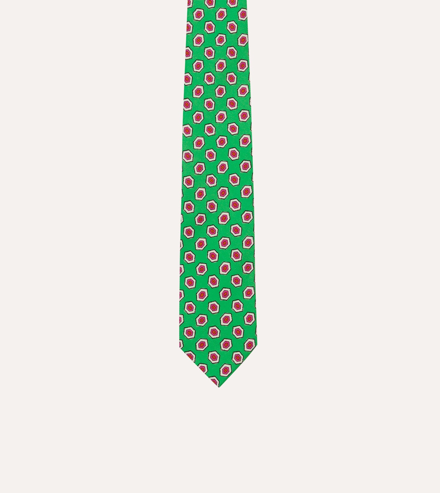 Green Hexagon Tile Print Silk Self-Tipped Tie