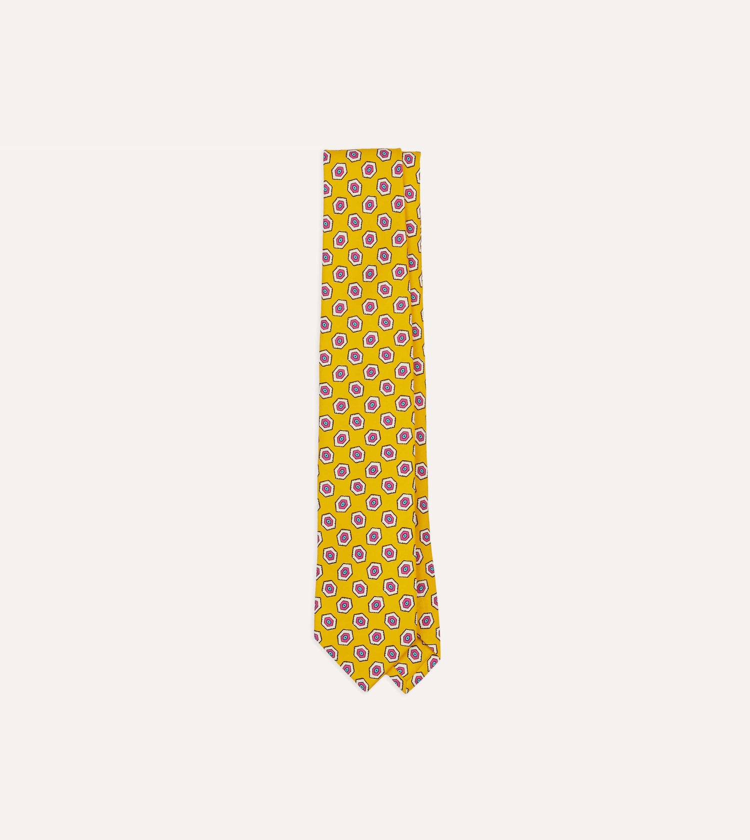 Yellow Hexagon Tile Print Silk Self-Tipped Tie