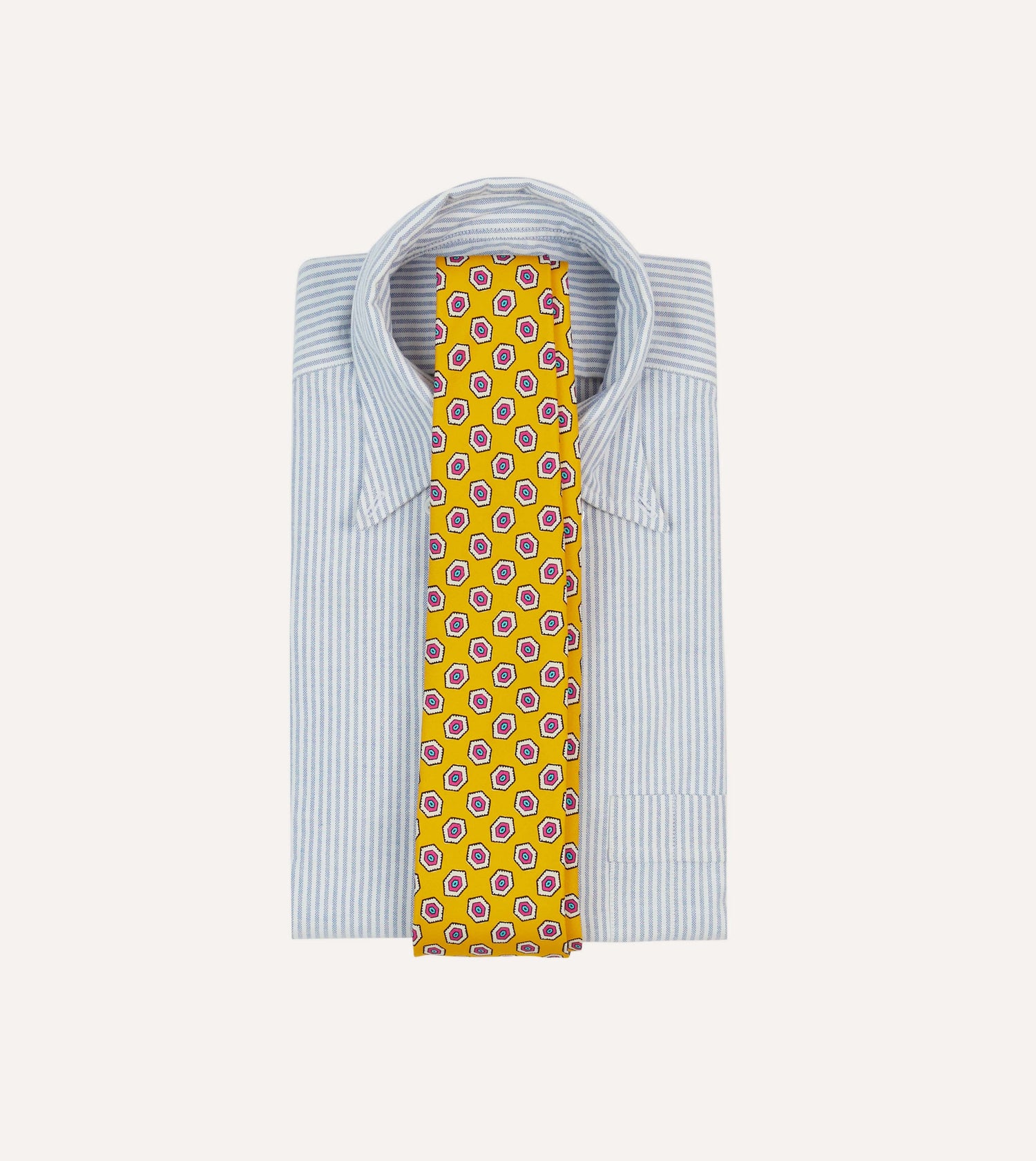 Yellow Hexagon Tile Print Silk Self-Tipped Tie