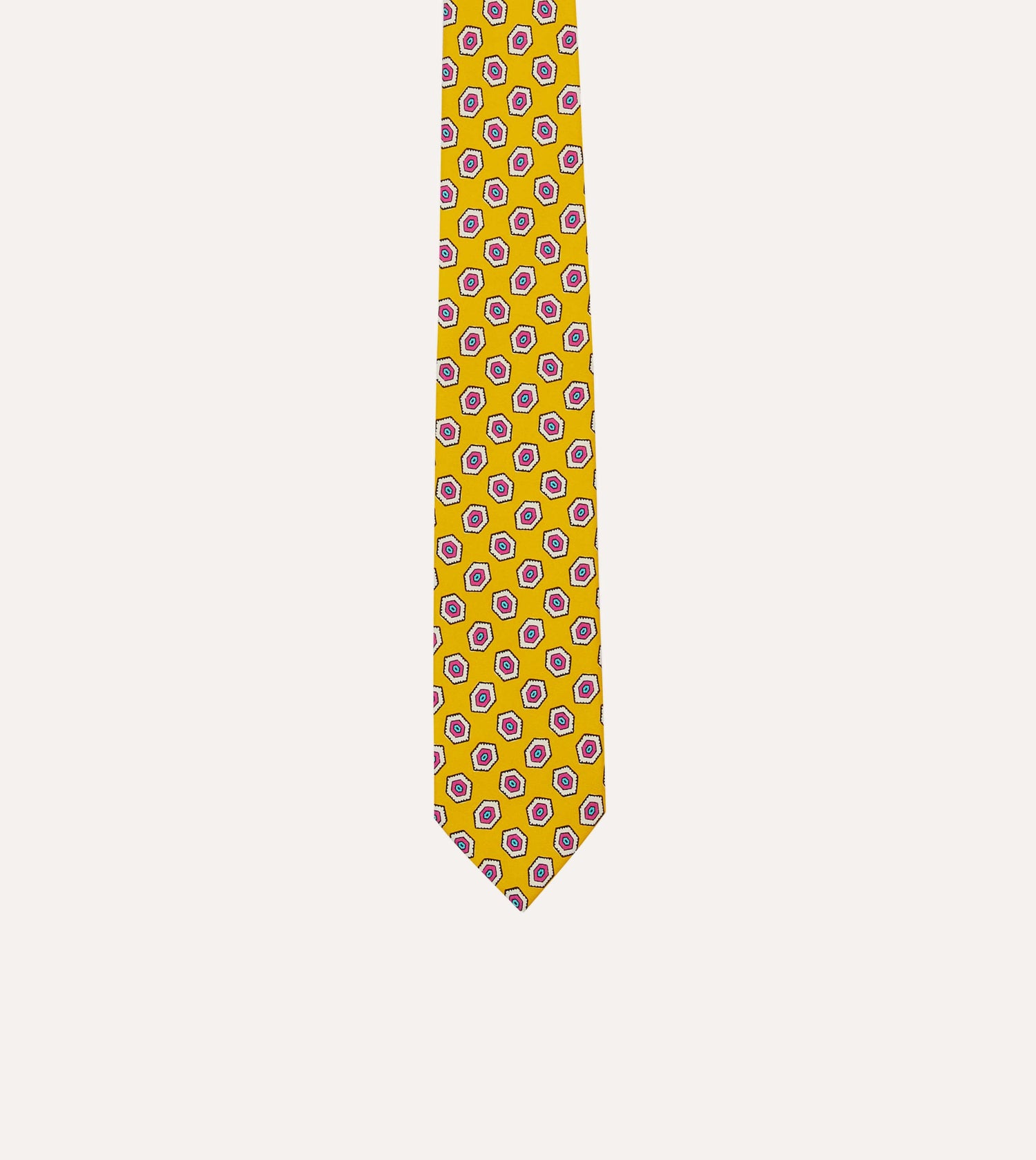 Yellow Hexagon Tile Print Silk Self-Tipped Tie