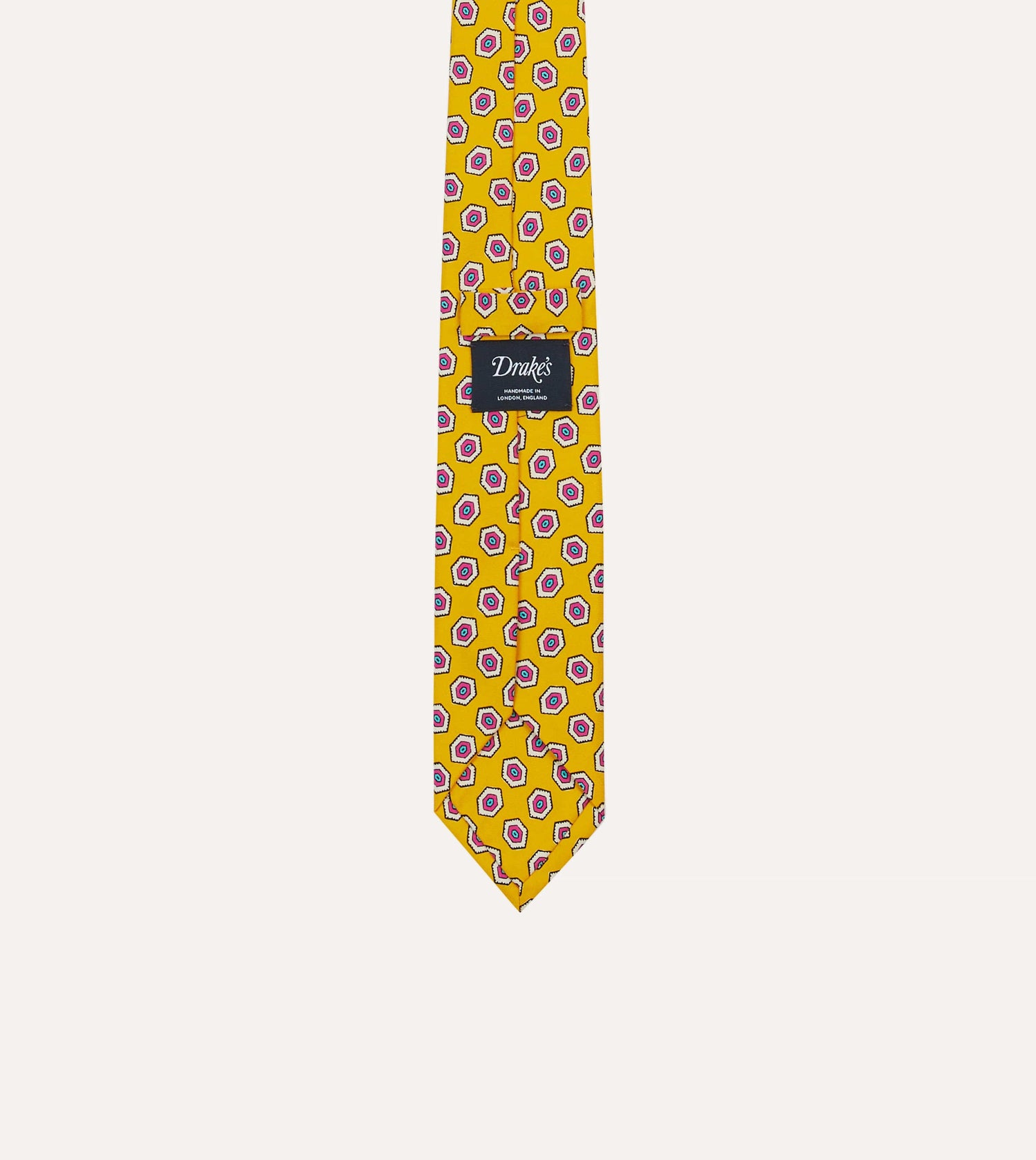 Yellow Hexagon Tile Print Silk Self-Tipped Tie