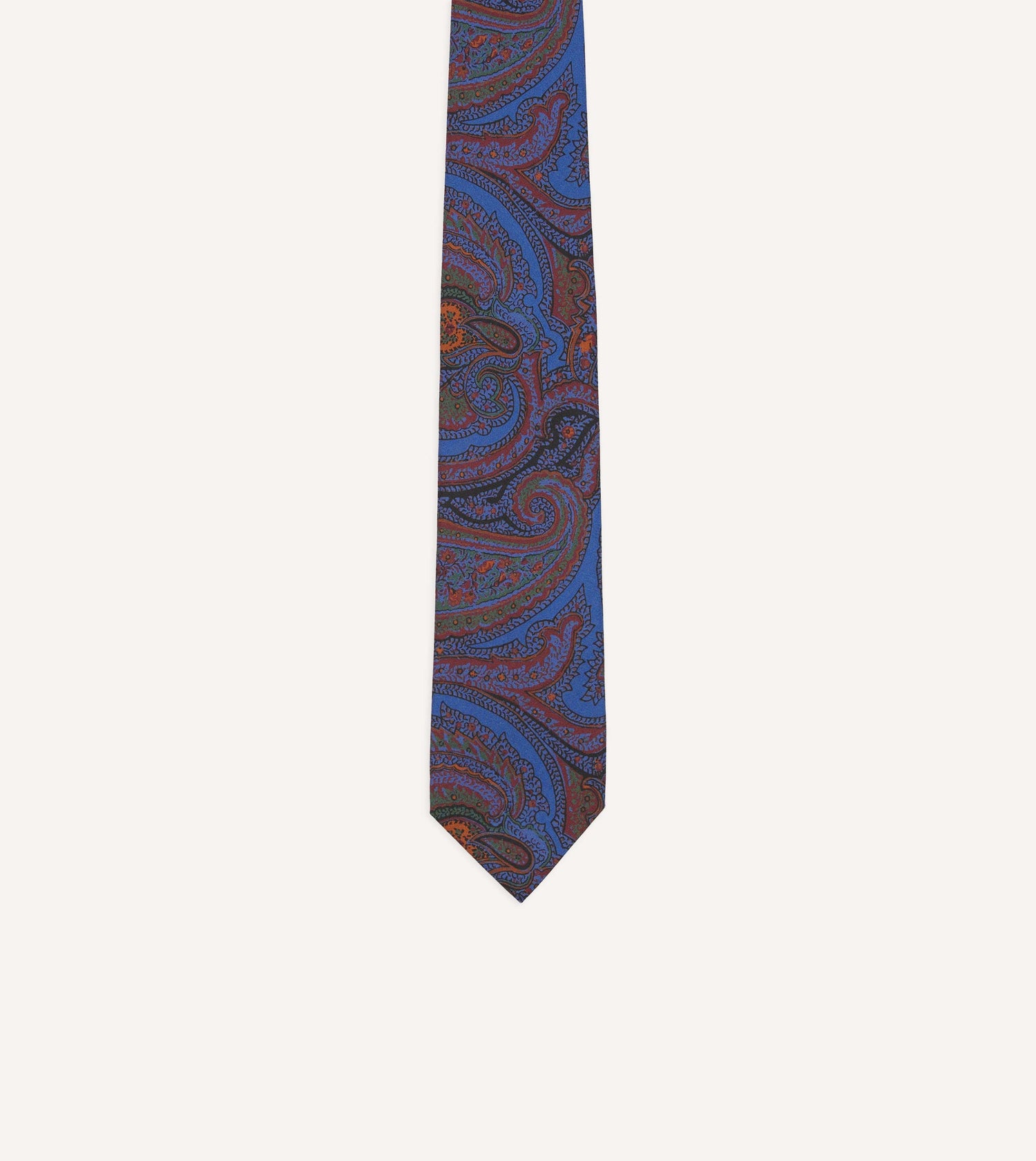 Blue Acanthus Print Silk Self Tipped Tie