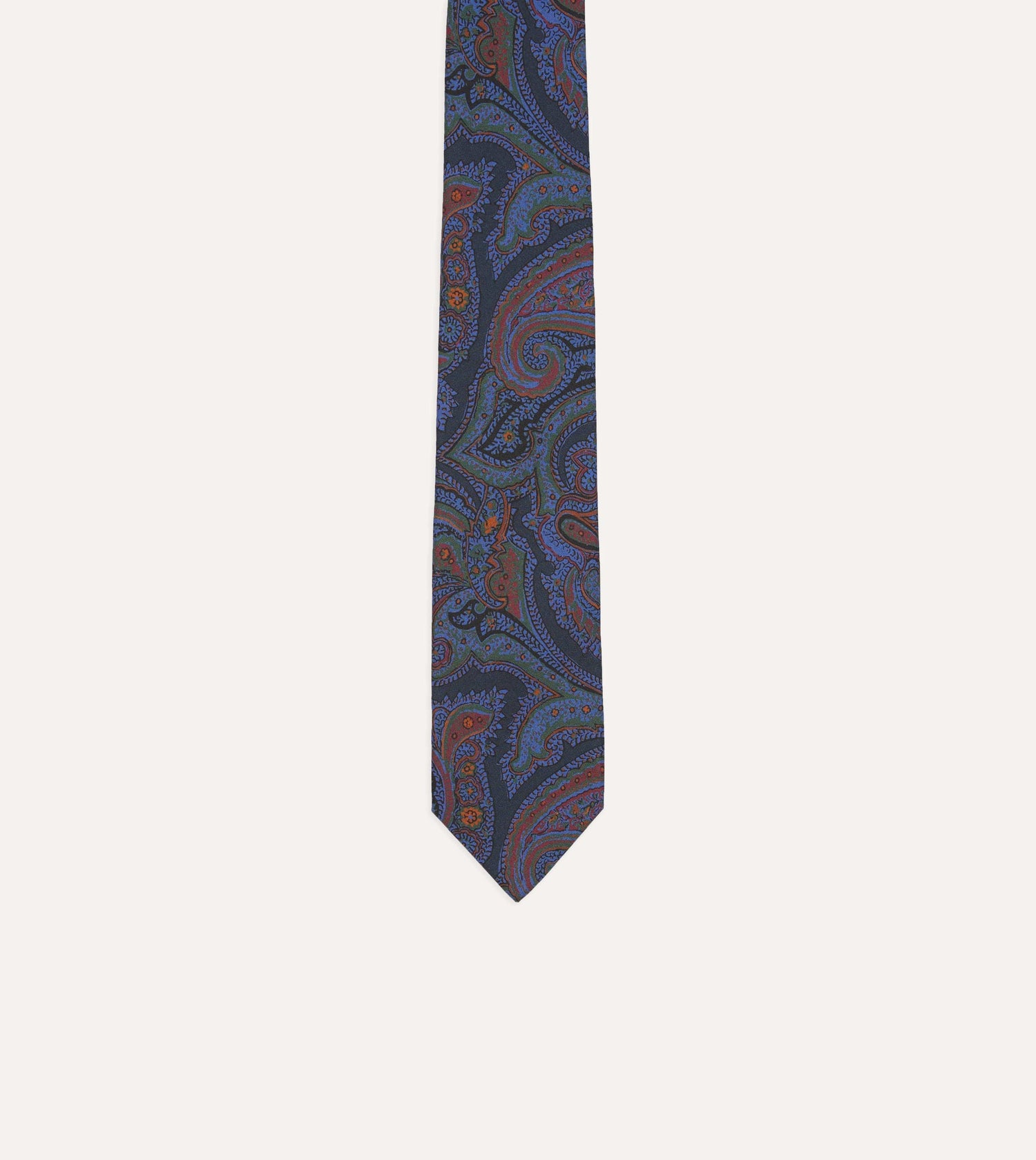 Navy Acanthus Print Silk Self Tipped Tie