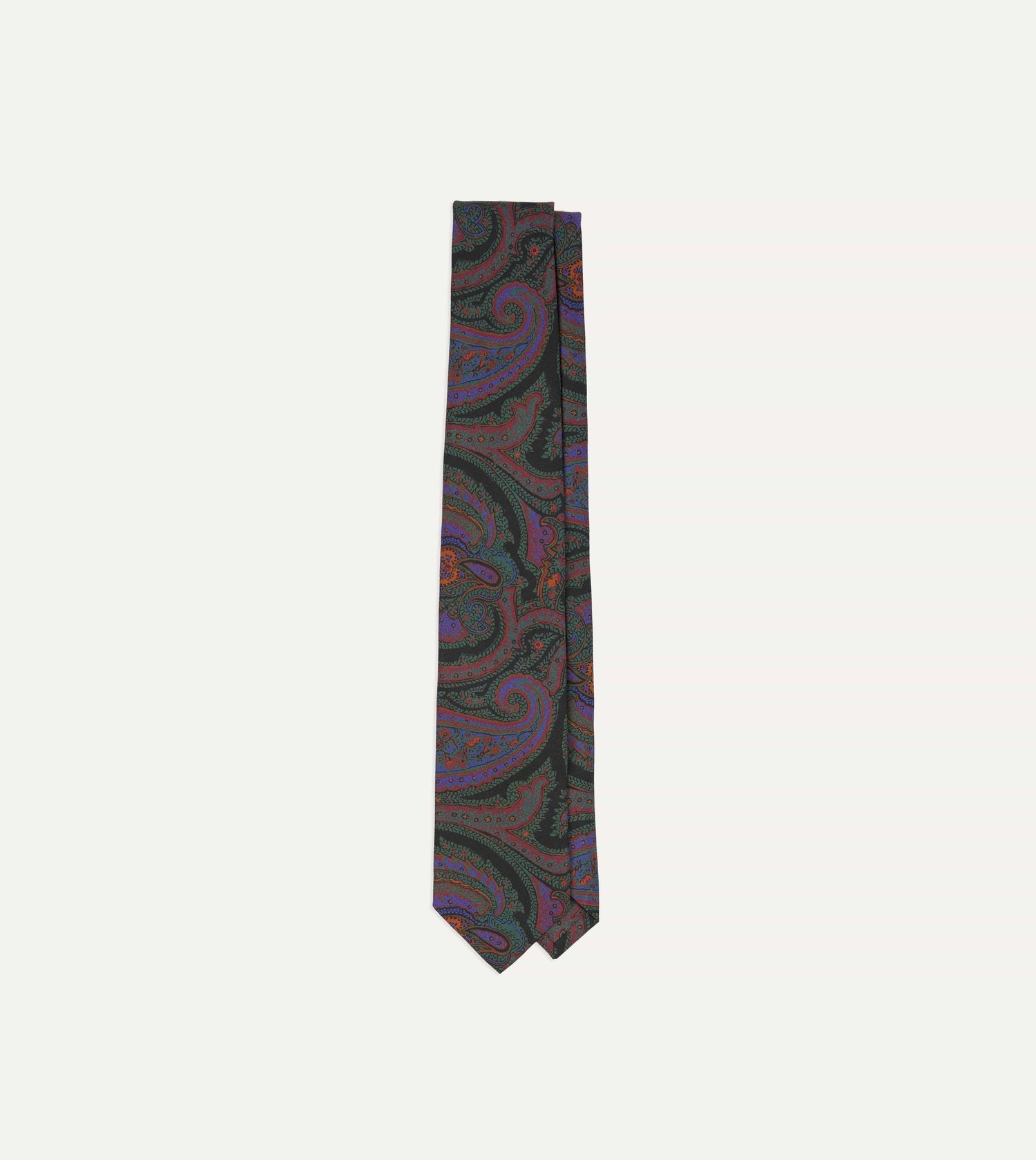 Green Acanthus Print Silk Self Tipped Tie