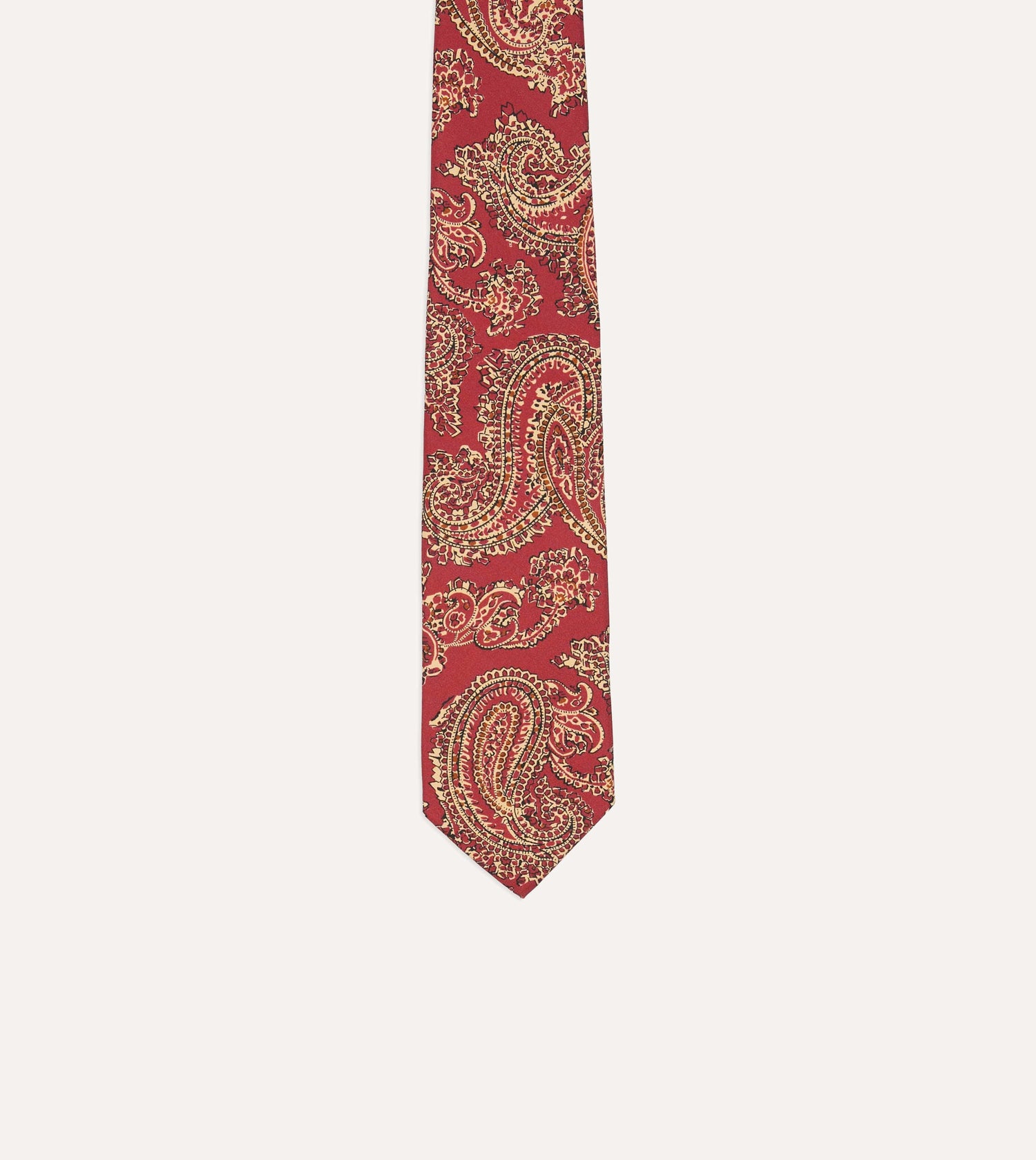 Red Paisley Print Silk Self Tipped Tie