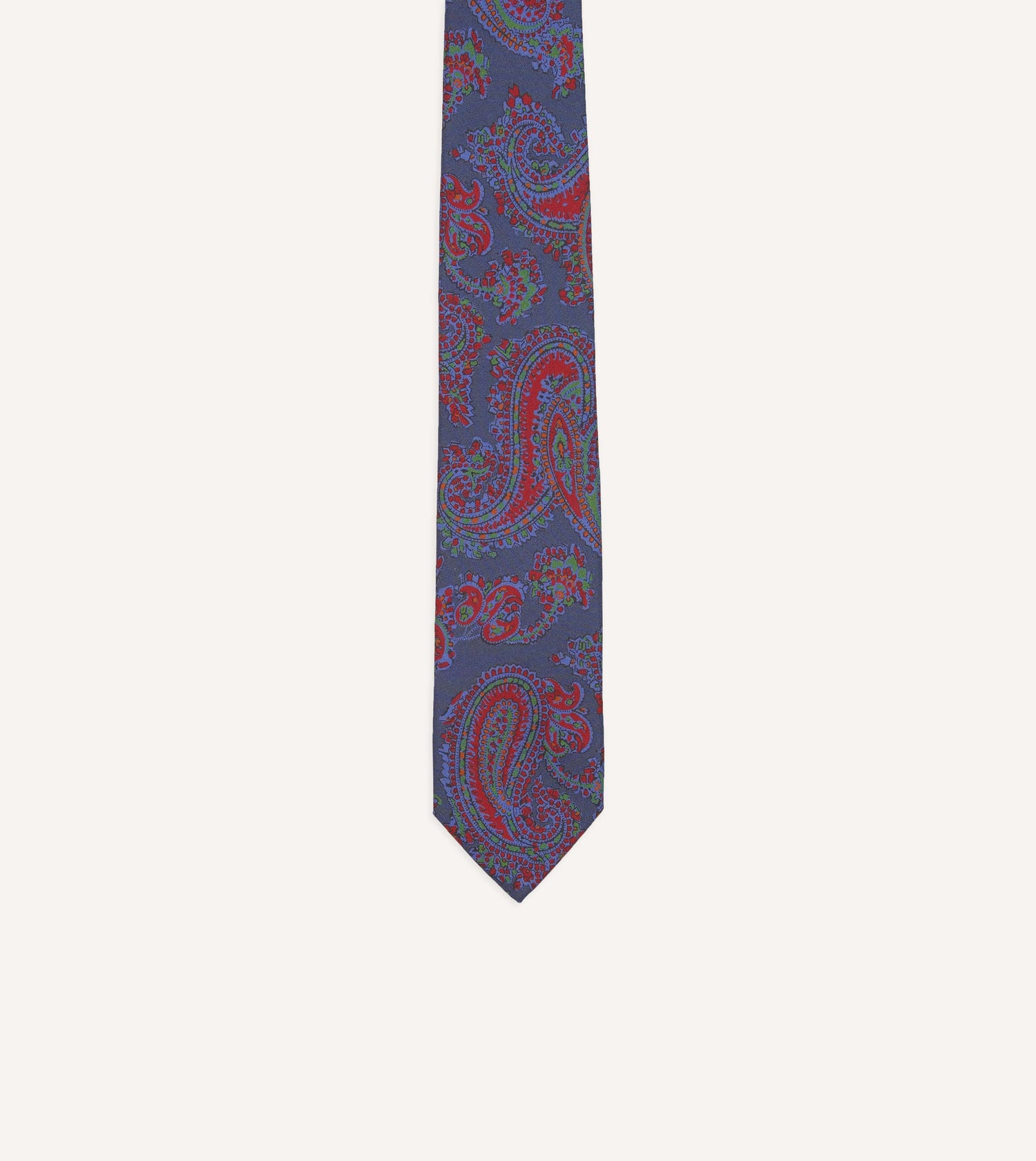 Navy Paisley Print Silk Self Tipped Tie