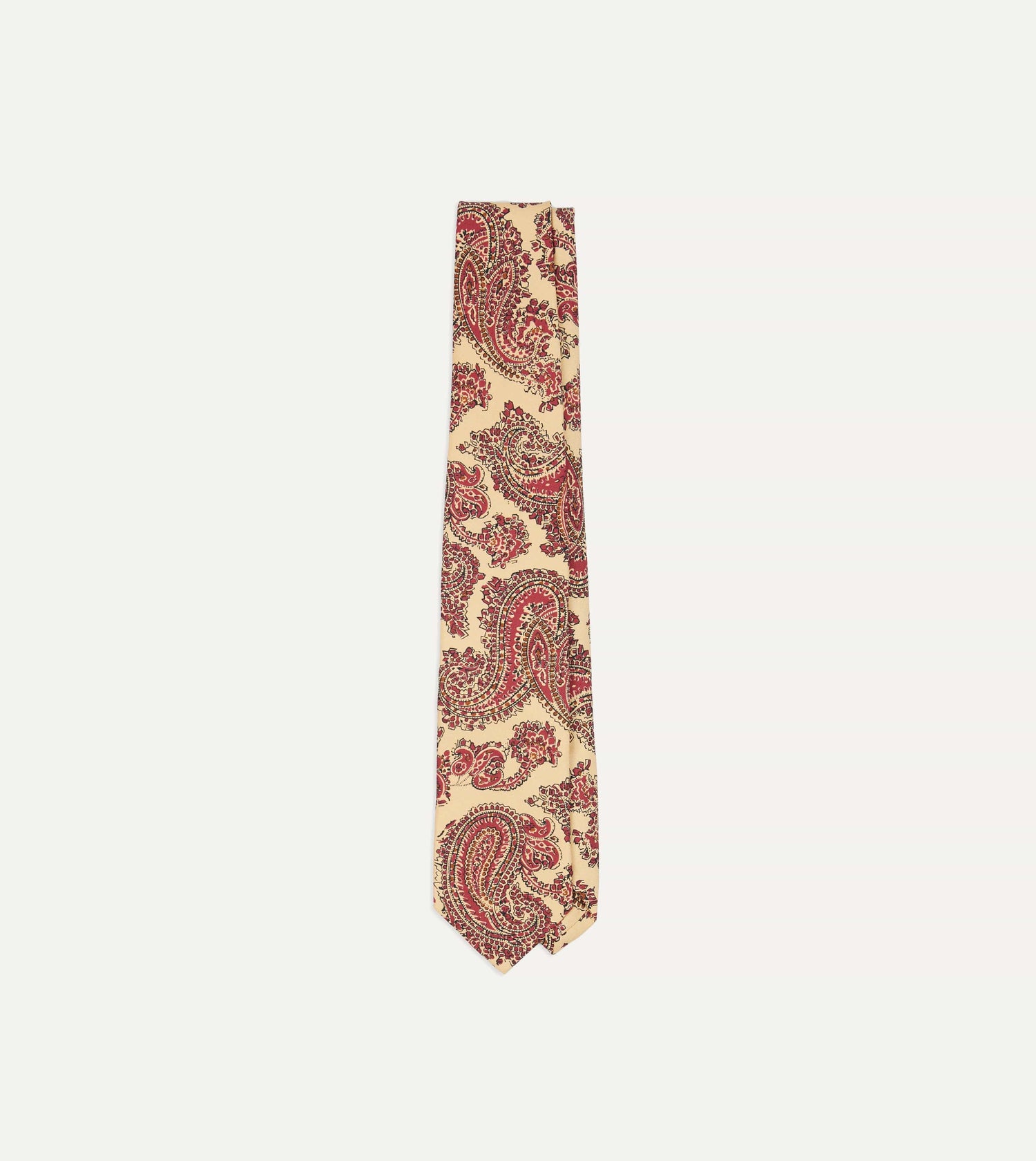 Yellow Paisley Print Silk Self Tipped Tie