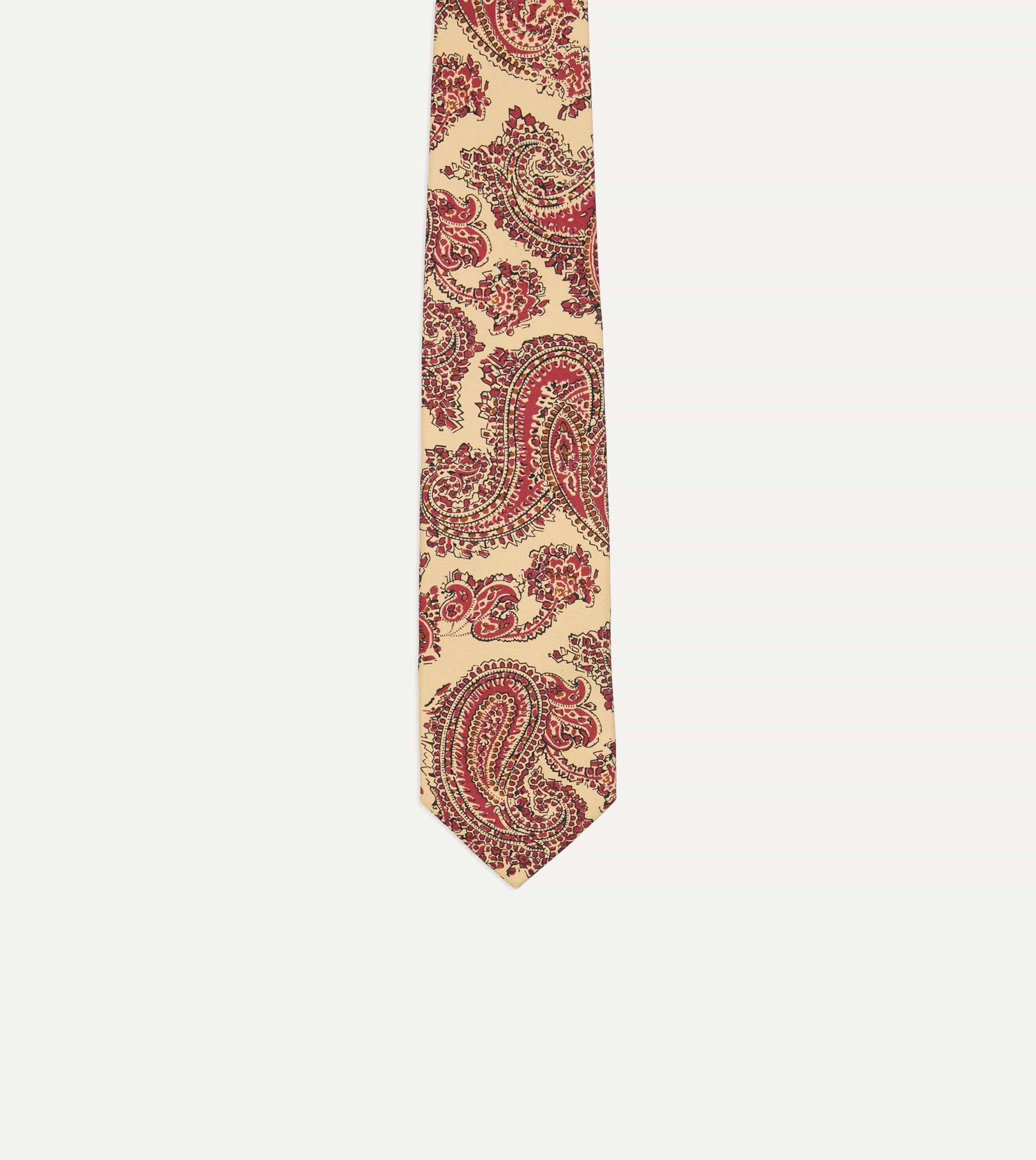 Yellow Paisley Print Silk Self Tipped Tie