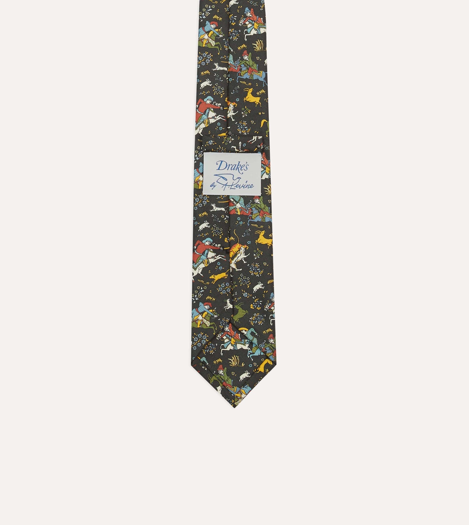 Drake's by A. Levine Black Mughal Print Silk Self Tipped Tie