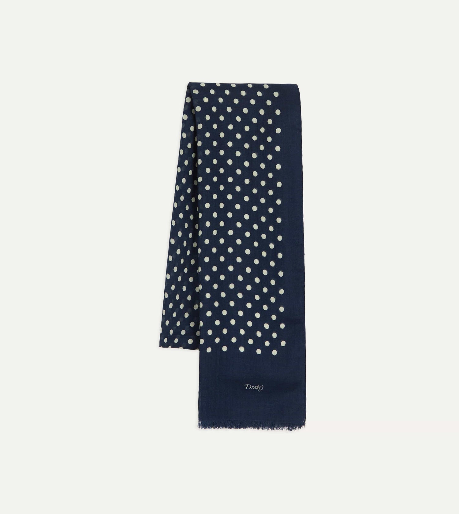 Navy Hand-Drawn Polka Dot Wool-Silk Scarf