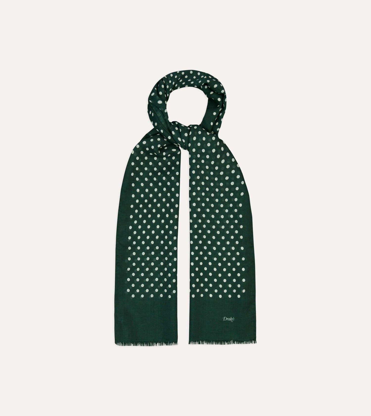 Green Hand-Drawn Polka Dot Wool Scarf