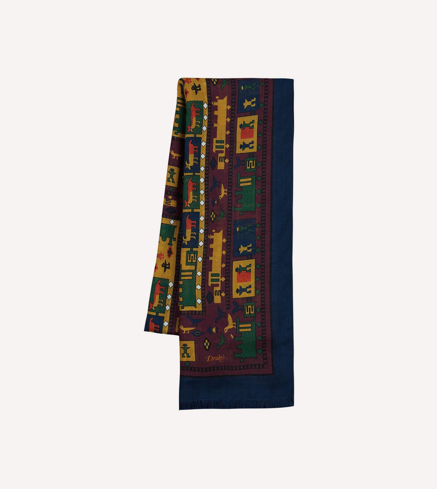 Navy and Red Navajo Print Wool-Silk Scarf