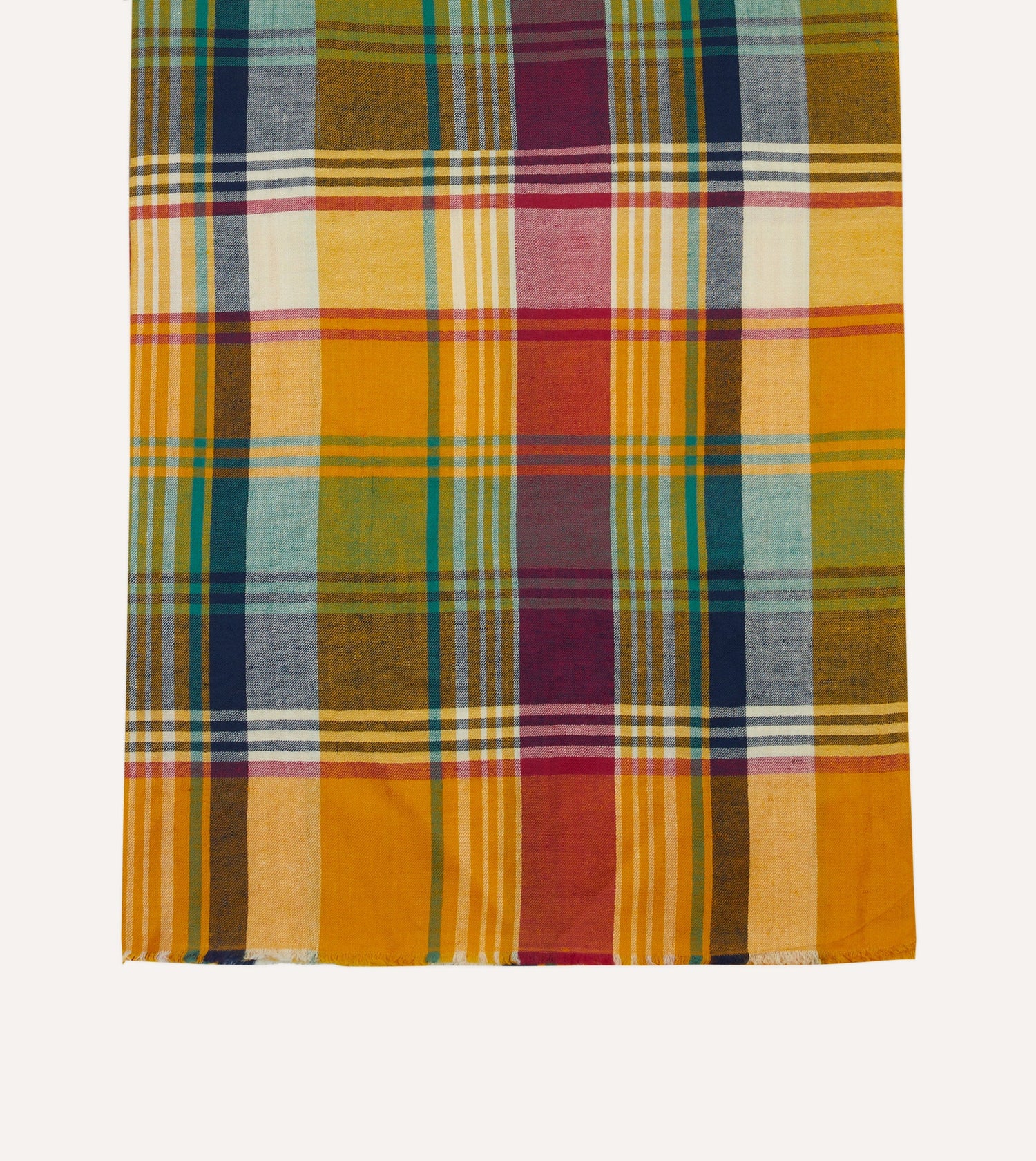 Yellow Madras Check Cashmere Scarf