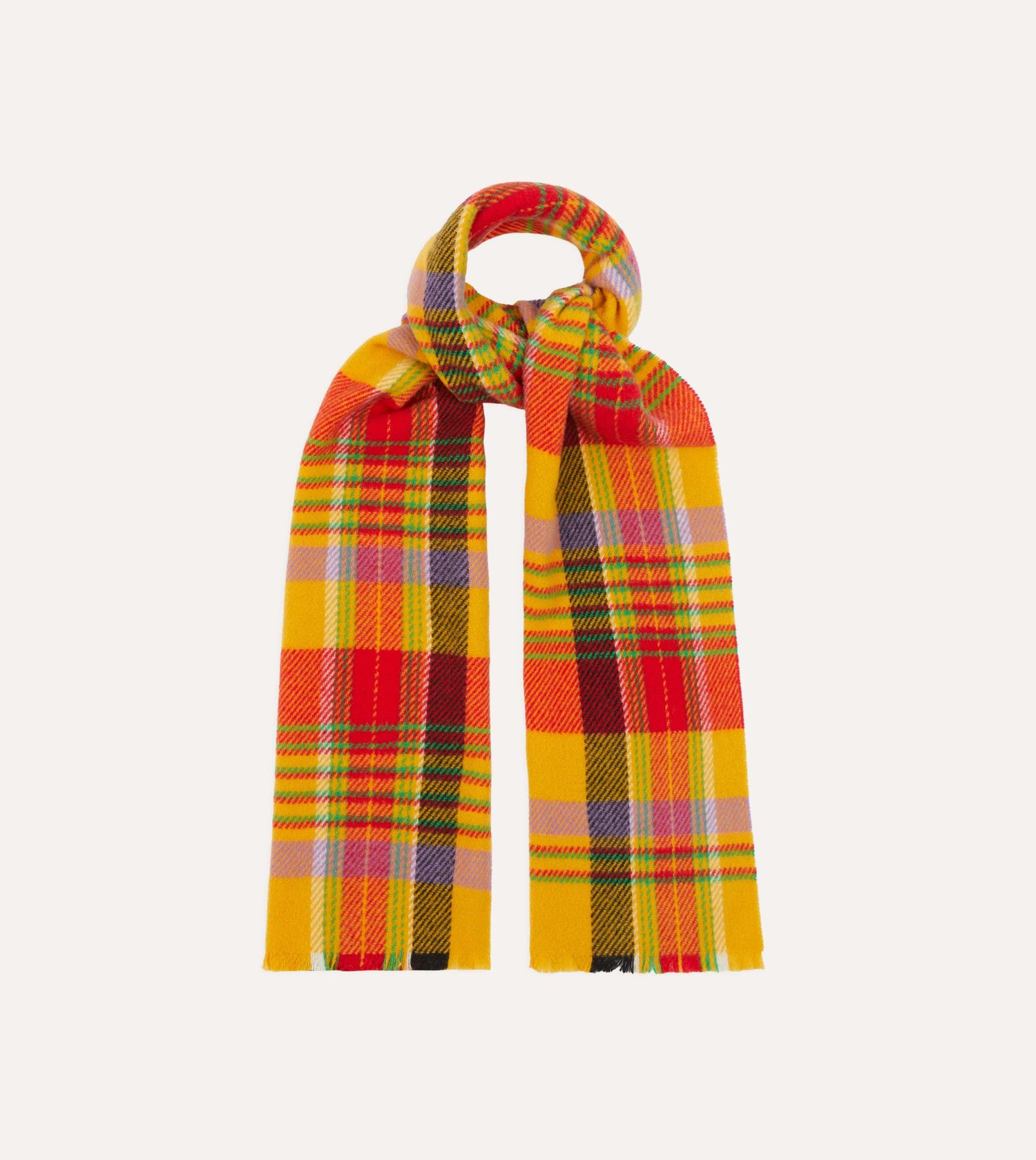 Yellow Tartan Check Wool Scarf