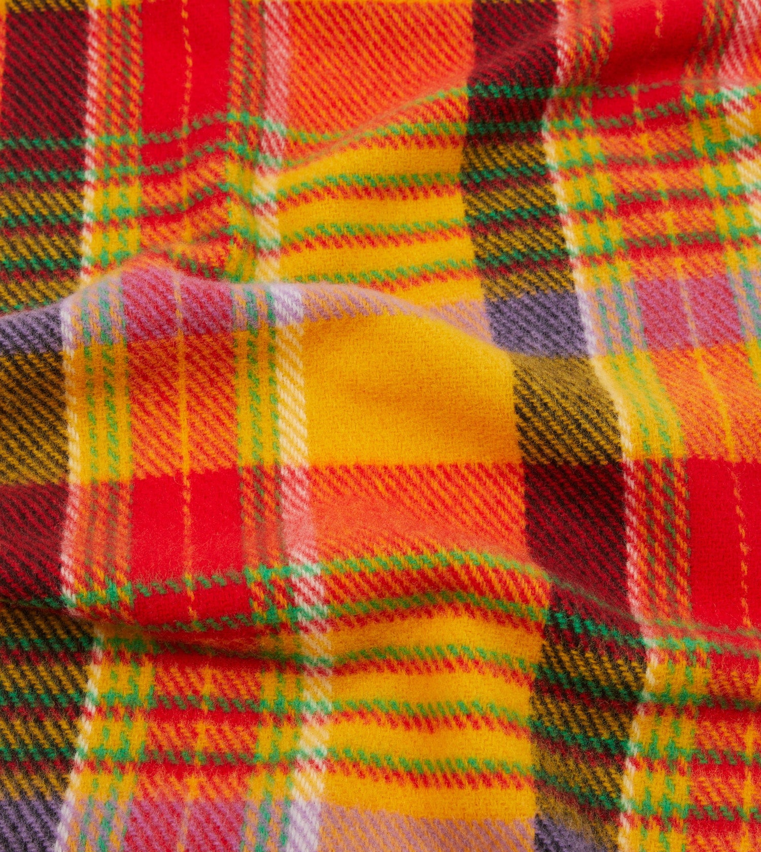 Yellow Tartan Check Wool Scarf