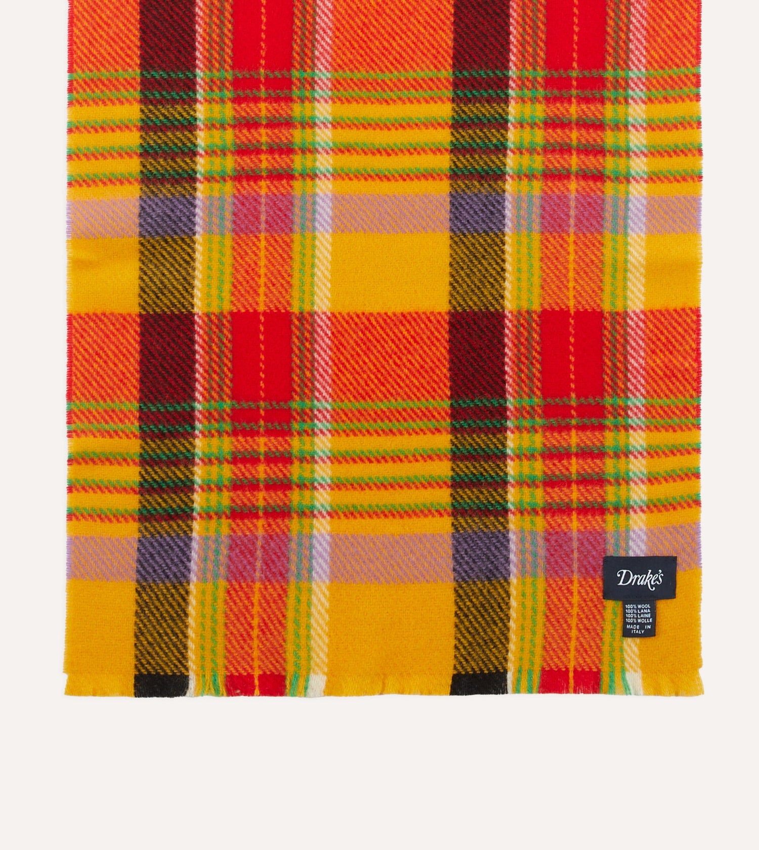 Yellow Tartan Check Wool Scarf