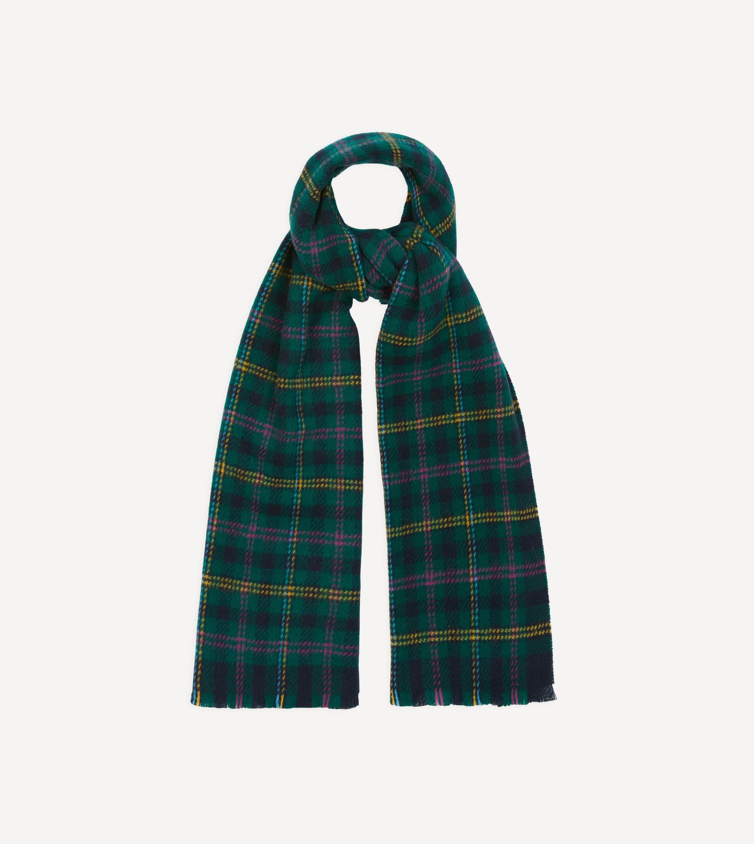 Green Tartan Check Wool Scarf