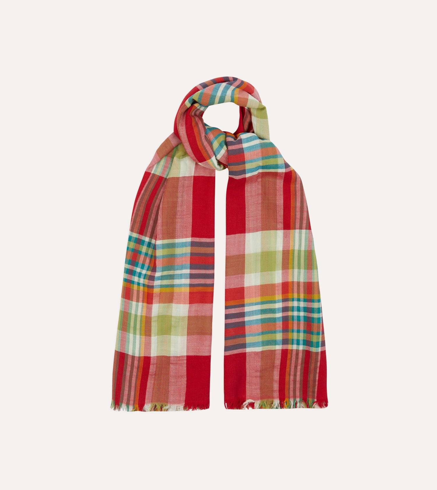 Red Tartan Check Wool Scarf