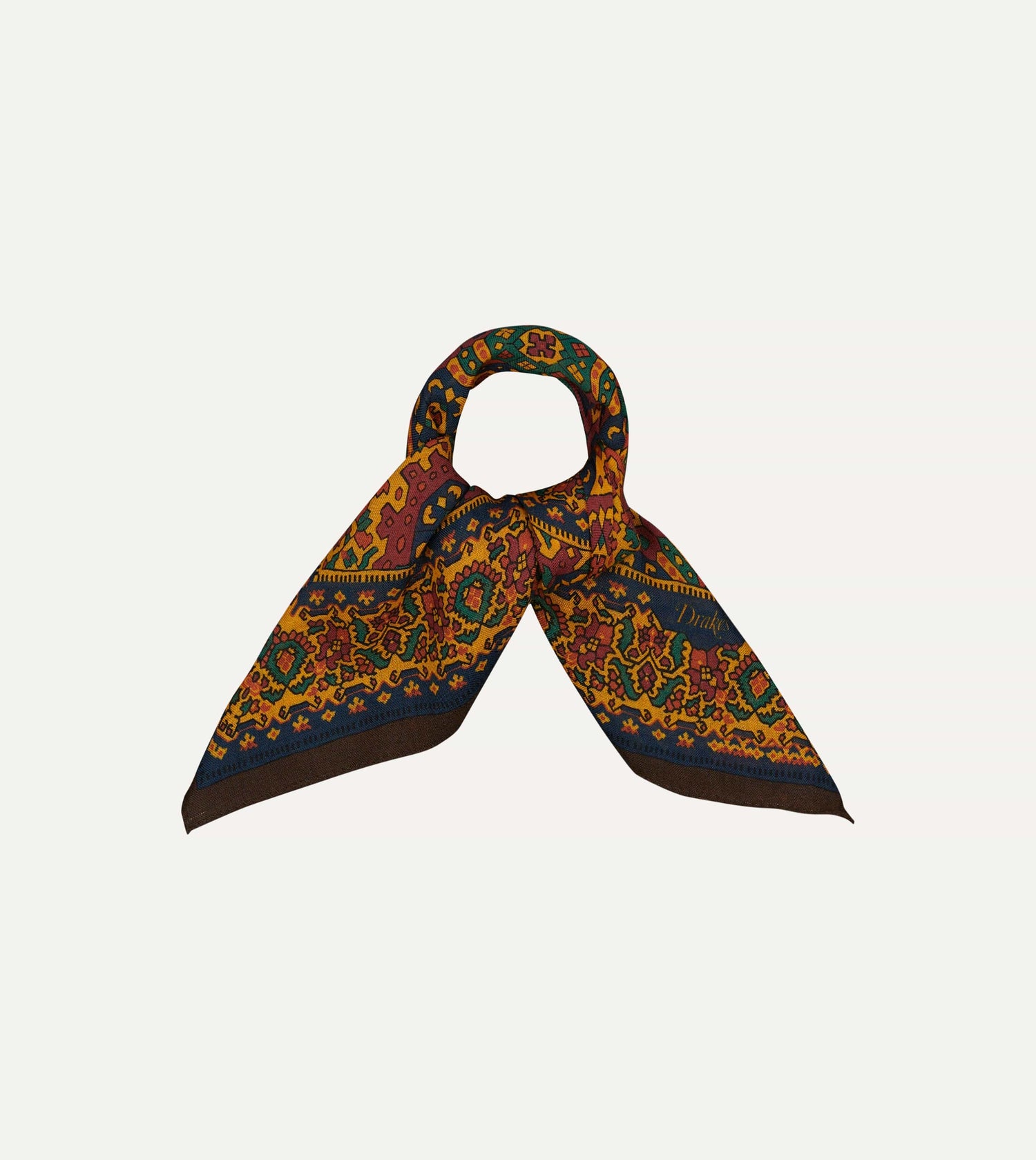 Gold Tapestry Print Wool-Silk Bandana