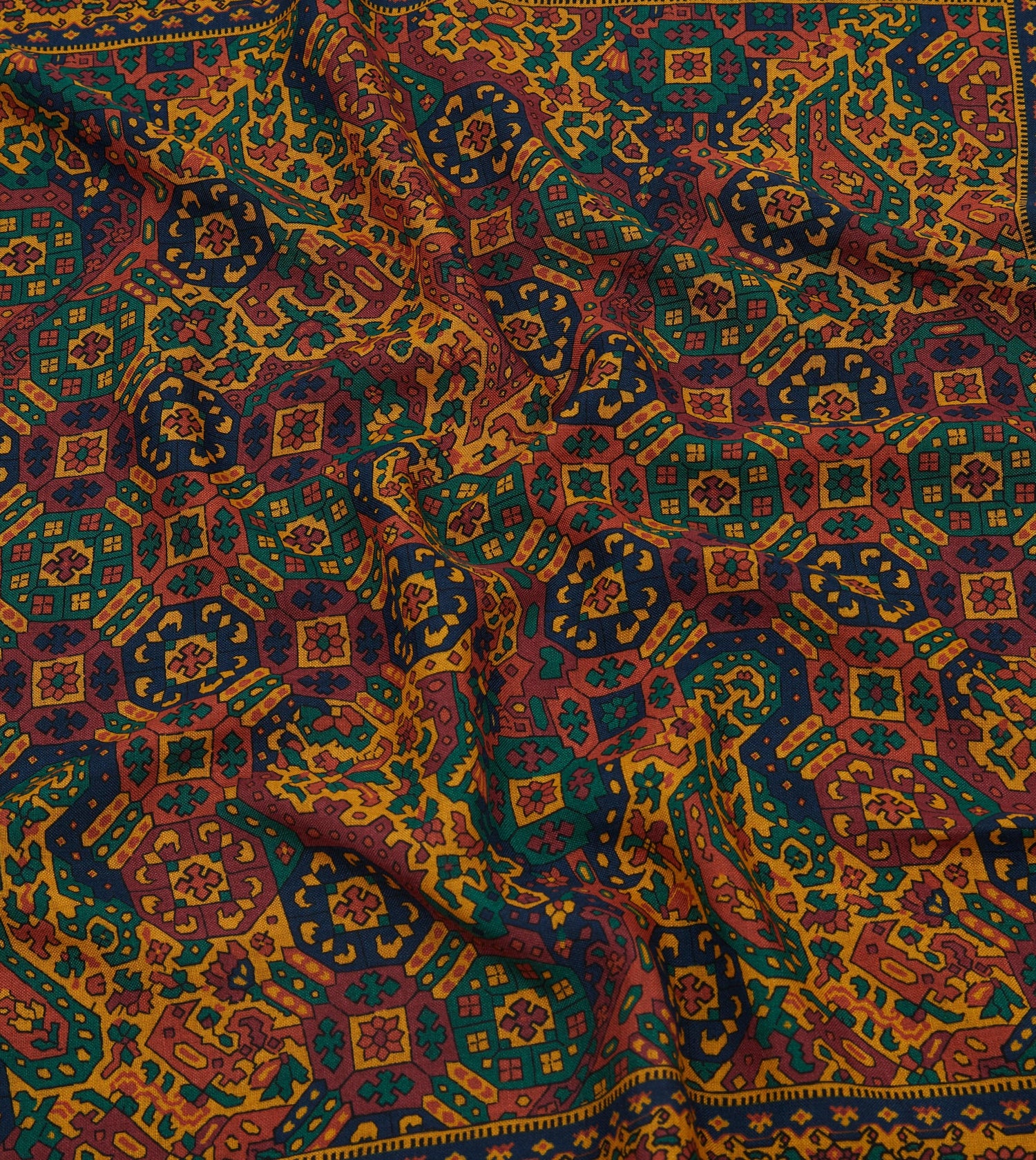 Gold Tapestry Print Wool-Silk Bandana