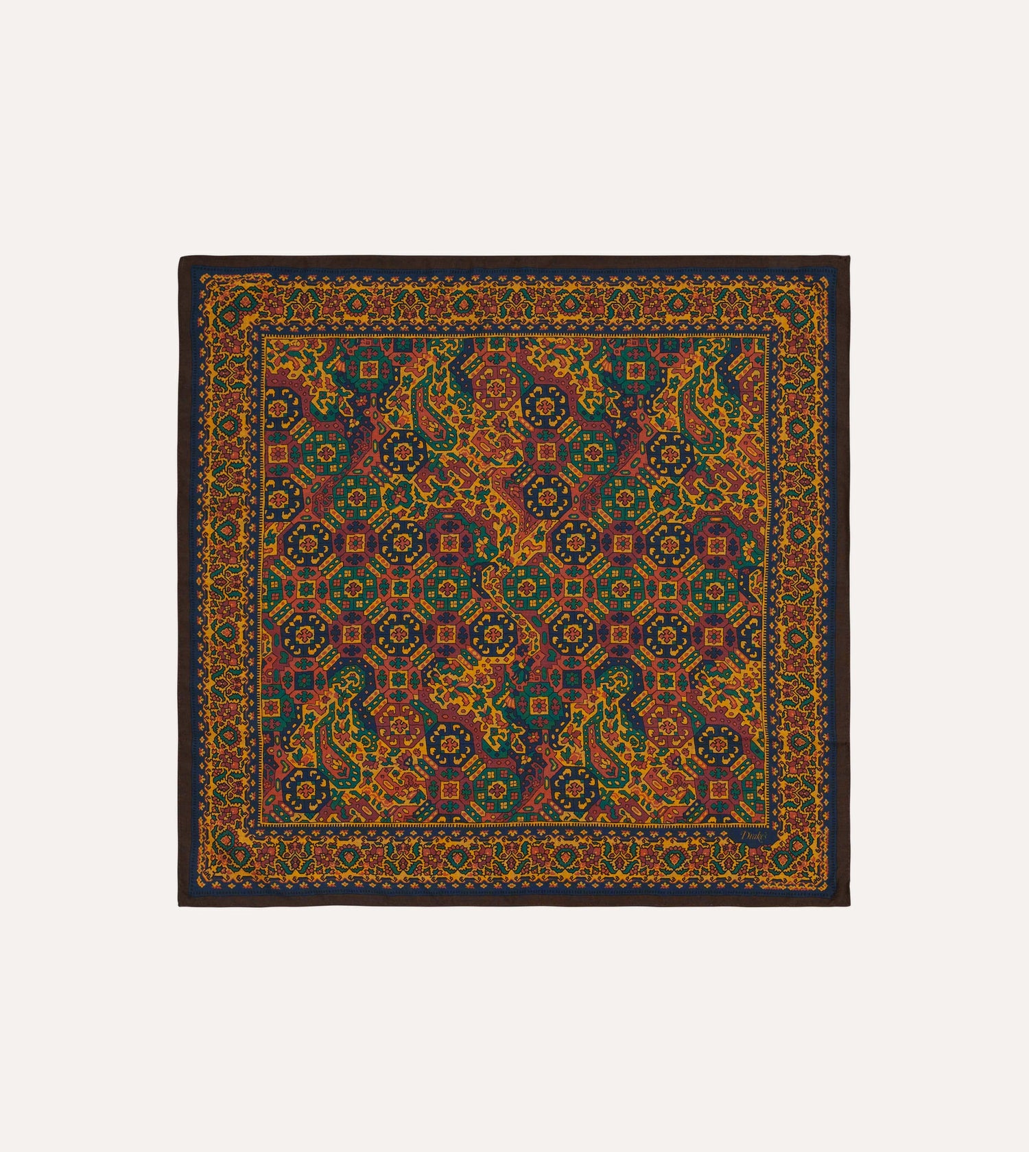 Gold Tapestry Print Wool-Silk Bandana