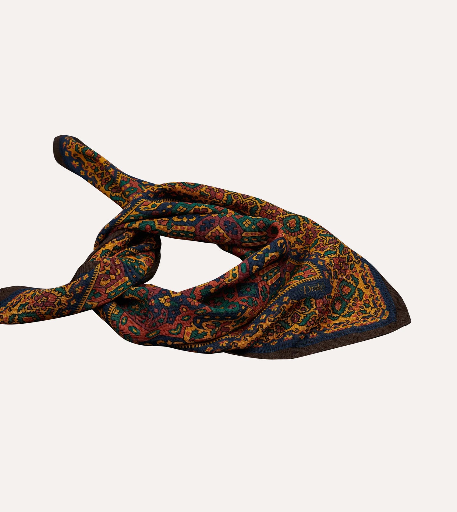 Gold Tapestry Print Wool-Silk Bandana