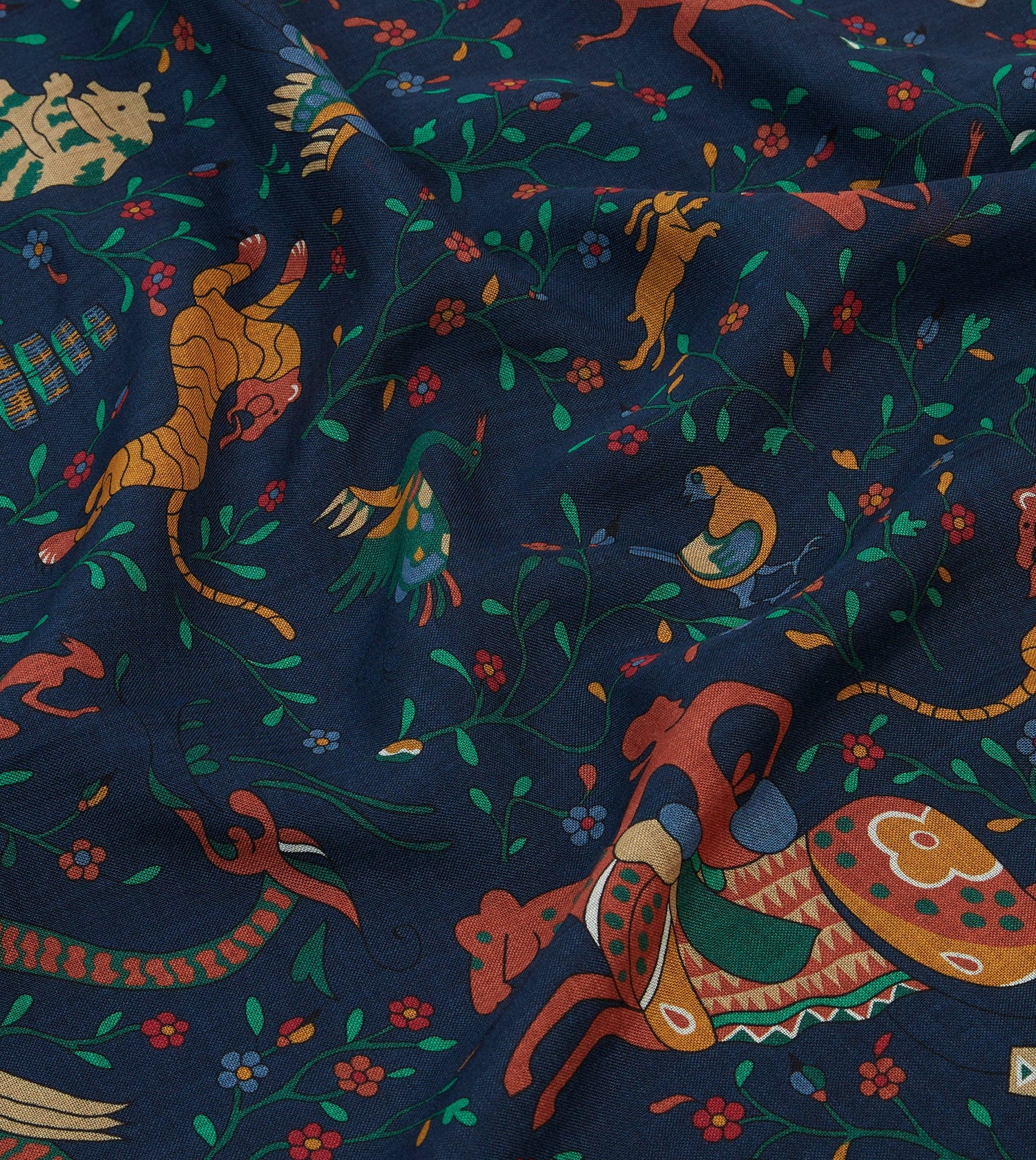 Navy Mythical Animals Print Wool-Silk Bandana