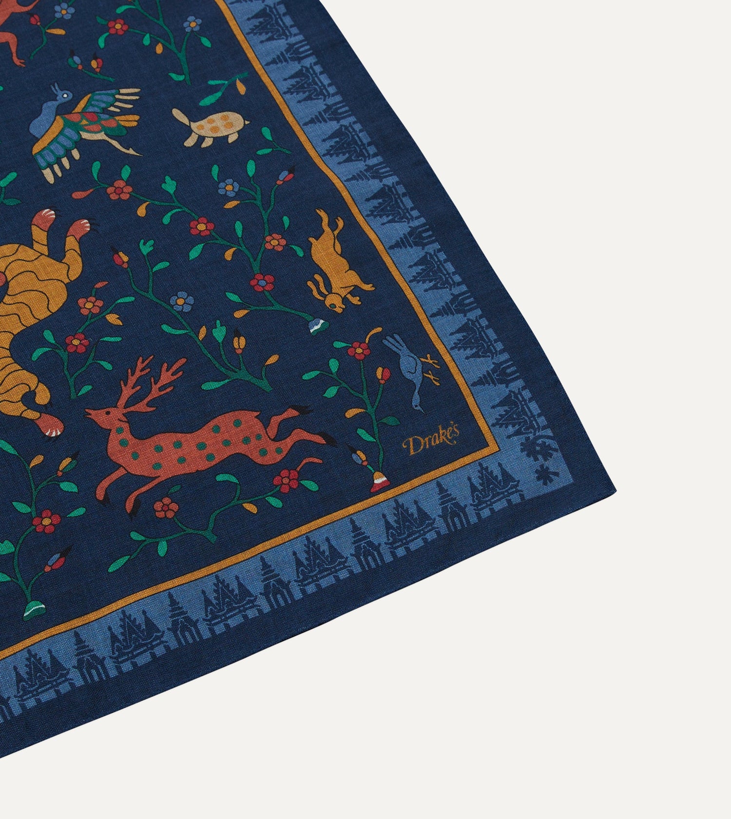 Navy Mythical Animals Print Wool-Silk Bandana