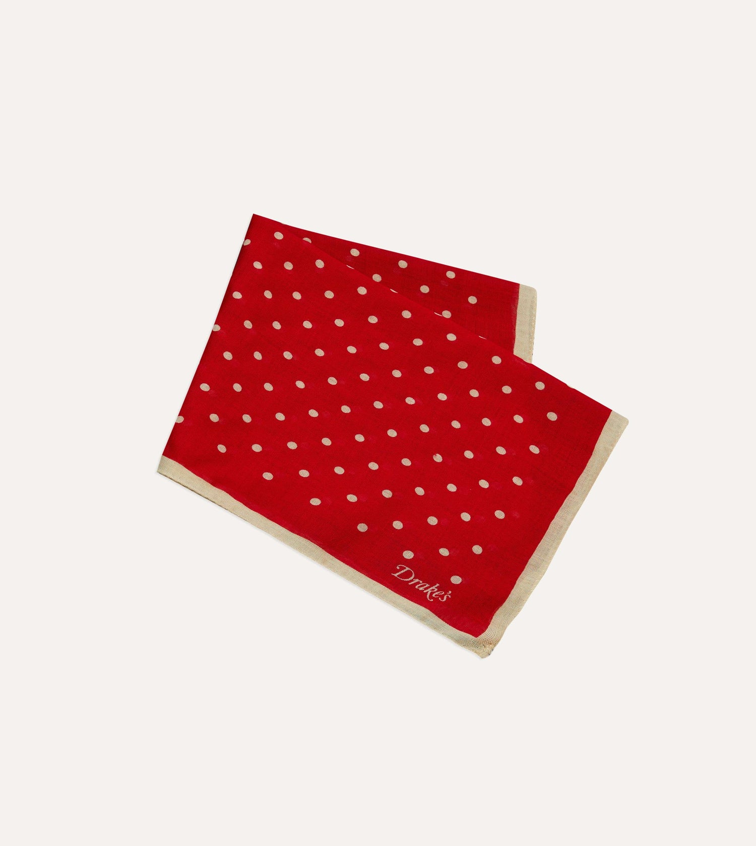 Red Spot Print Wool-Silk Pocket Square