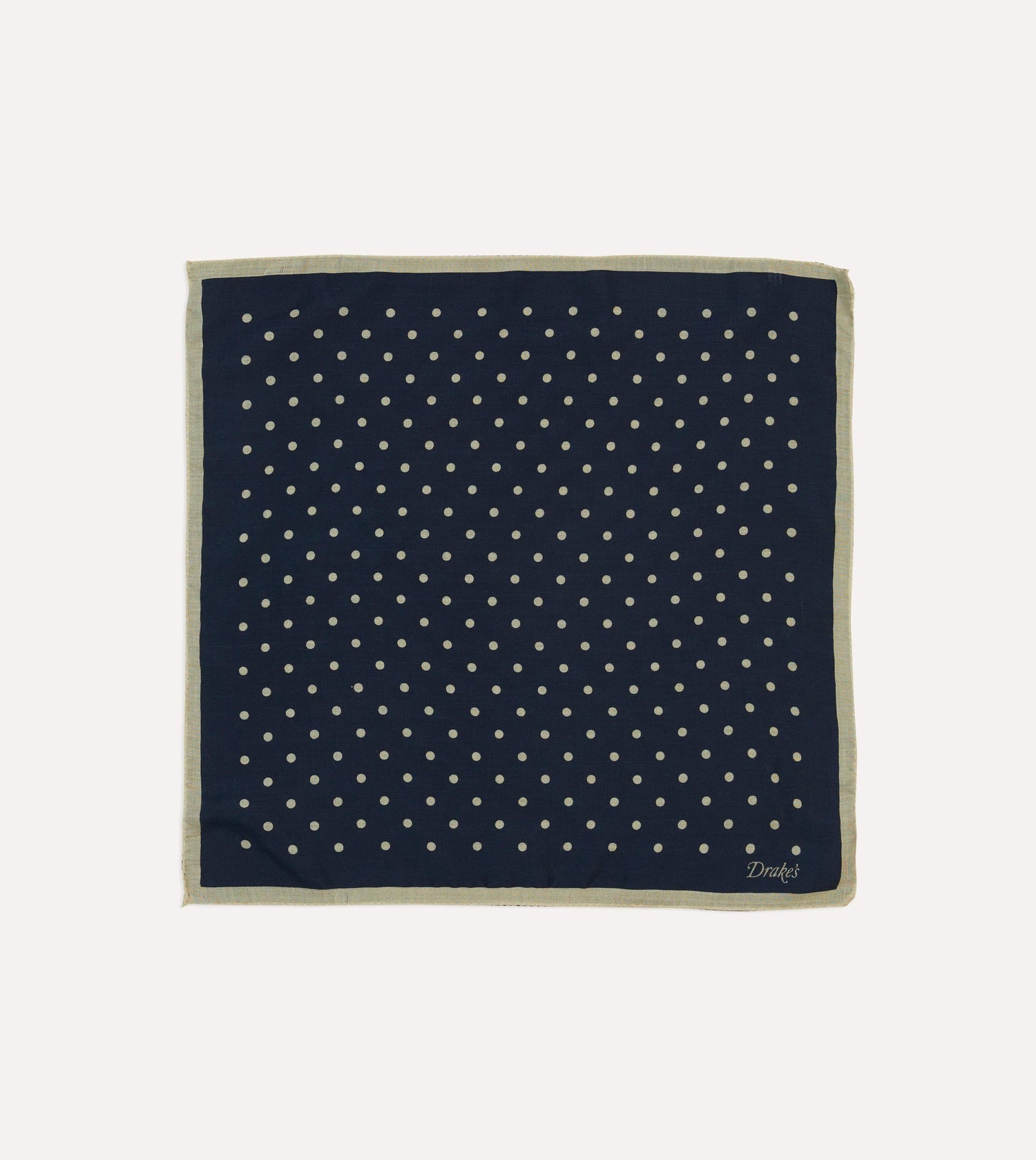 Navy Spot Print Wool-Silk Pocket Square