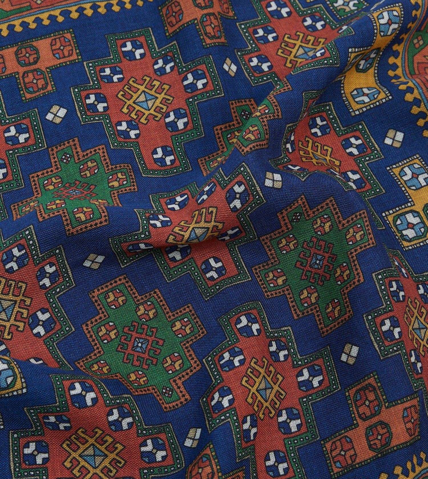 Navy Kilim Print Wool-Silk Pocket Square