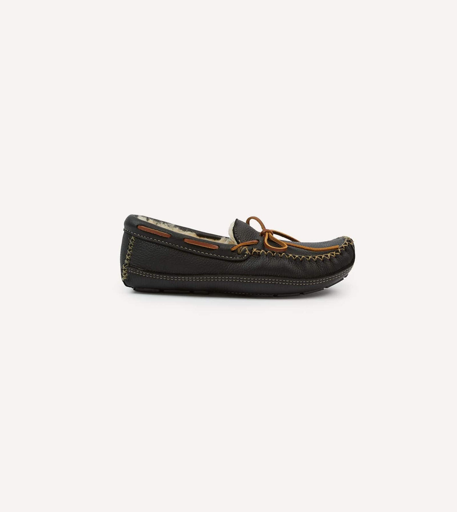 Minnetonka Black Sheepskin Lined Moose Slipper