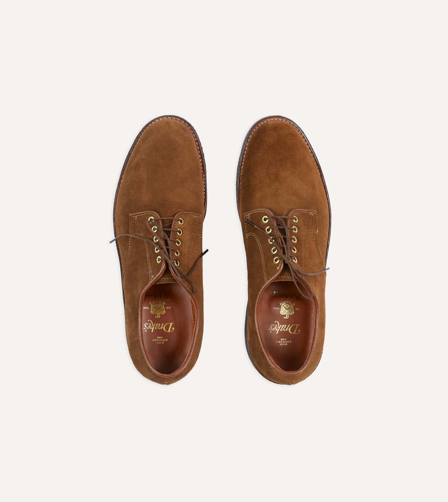 Alden for Drake's Tobacco Suede Plain-Toe Blucher with Double Crepe Sole