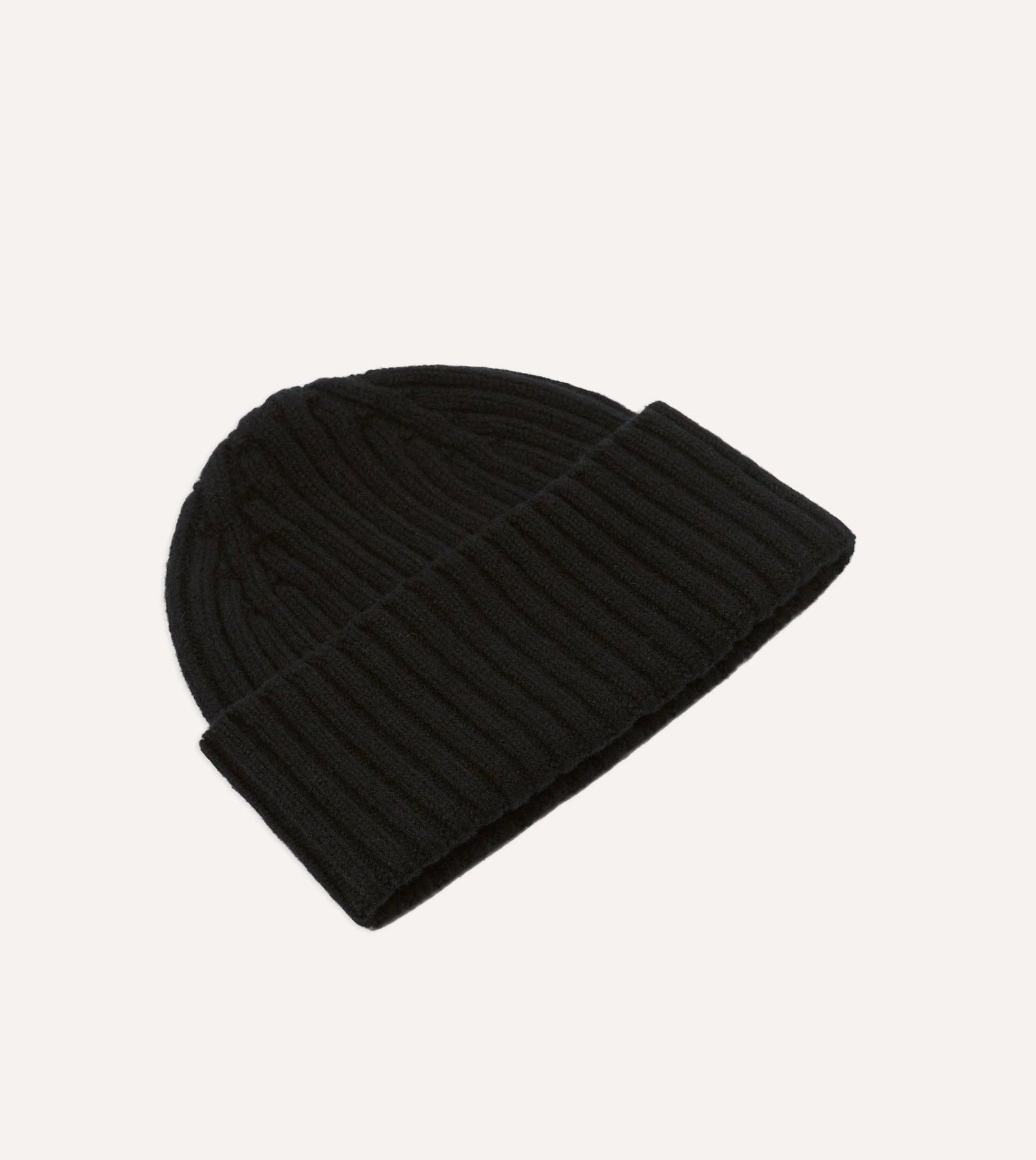 Black Lambswool Ribbed Knit Cap