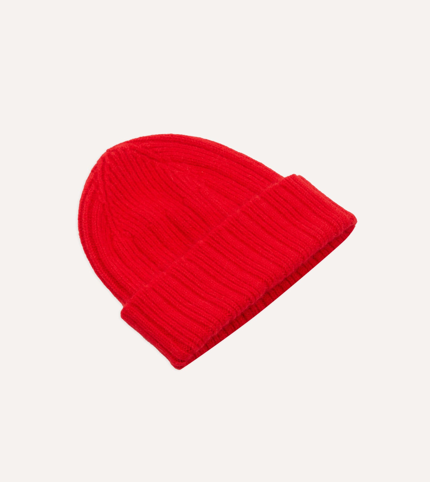 Red Angora Lambswool Ribbed Knit Cap