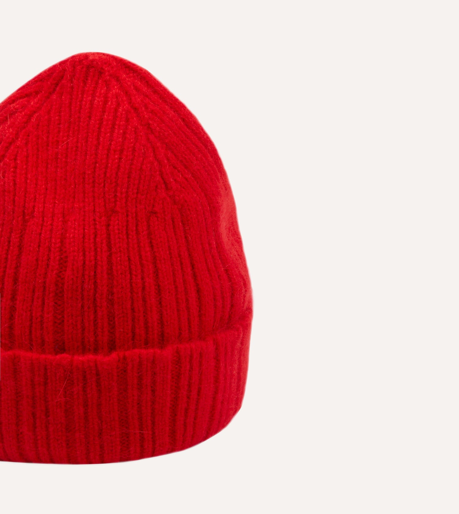 Red Angora Lambswool Ribbed Knit Cap