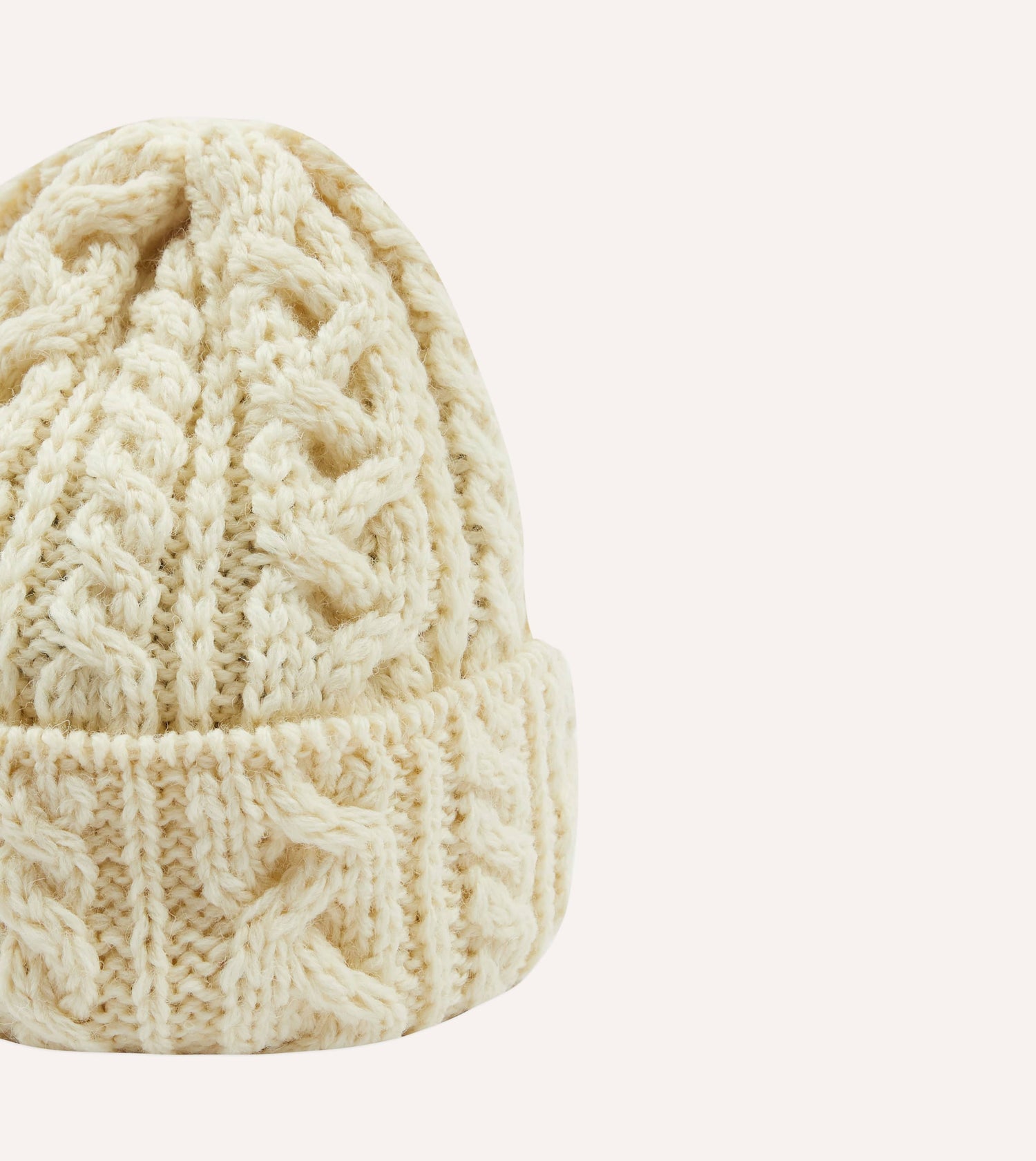 Ecru Wool Cable Knit Cap