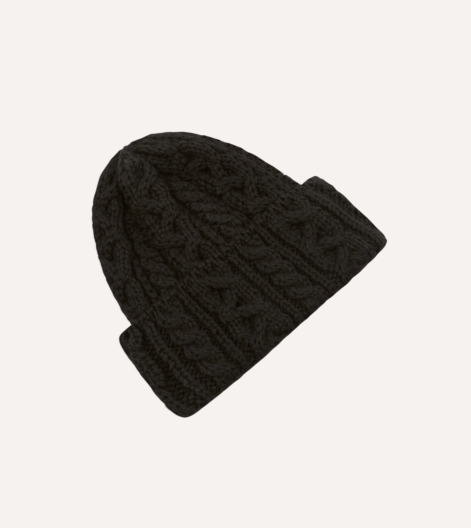 Black Wool Cable Knit Cap