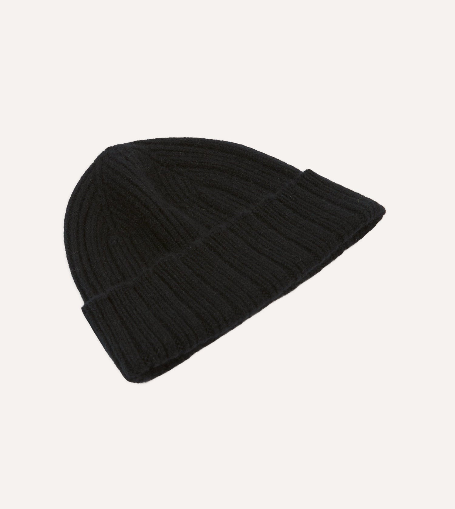 Drake's by A. Levine Black Angora Lambswool Ribbed Knit Cap