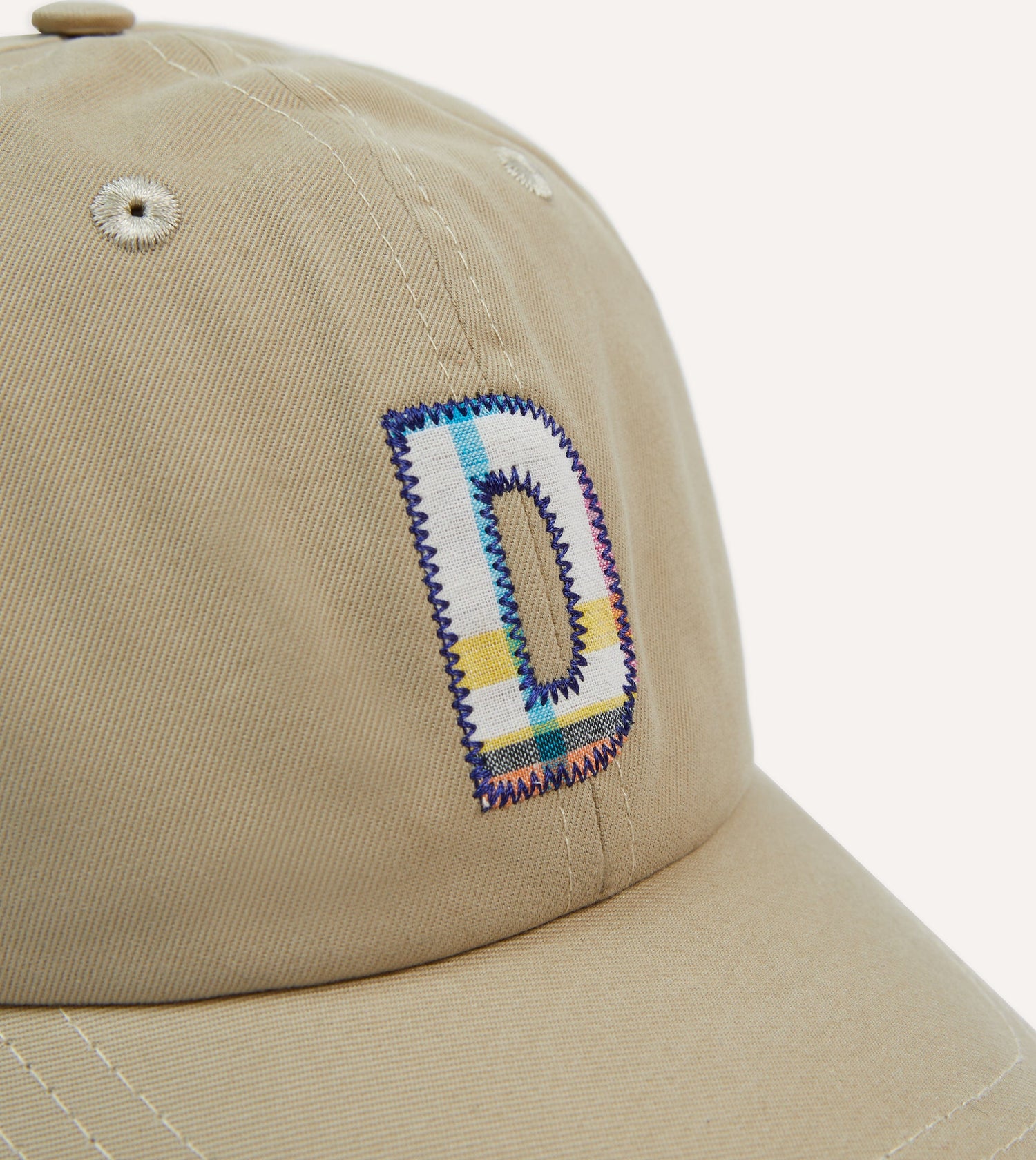 Ecru Madras 'D' Appliqué Cotton Twill Baseball Cap