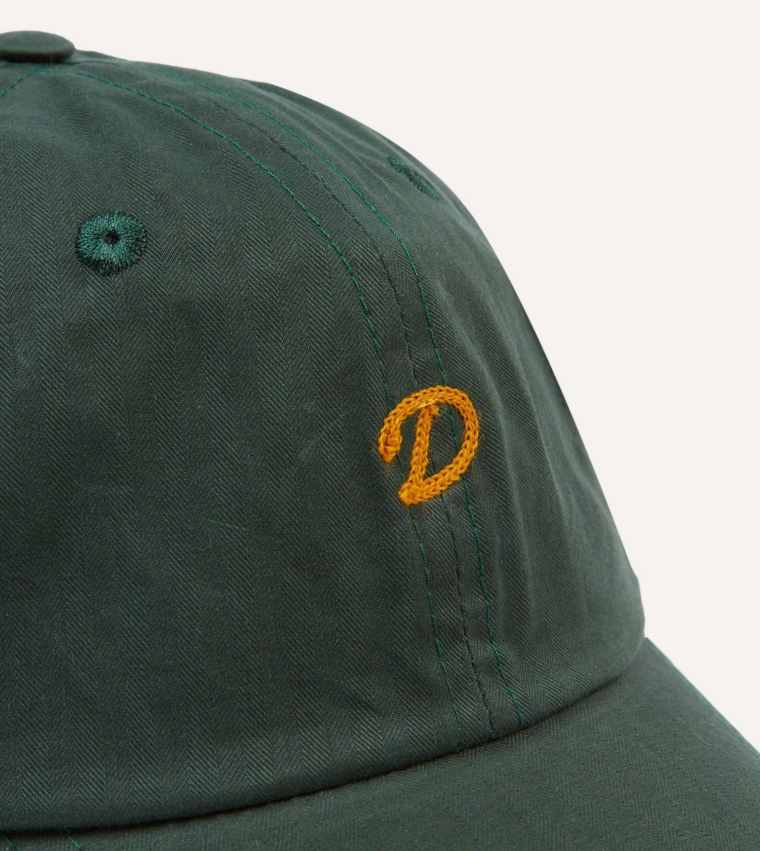 Green Chainstitch 'D' Waxed Herringbone Cotton Baseball Cap