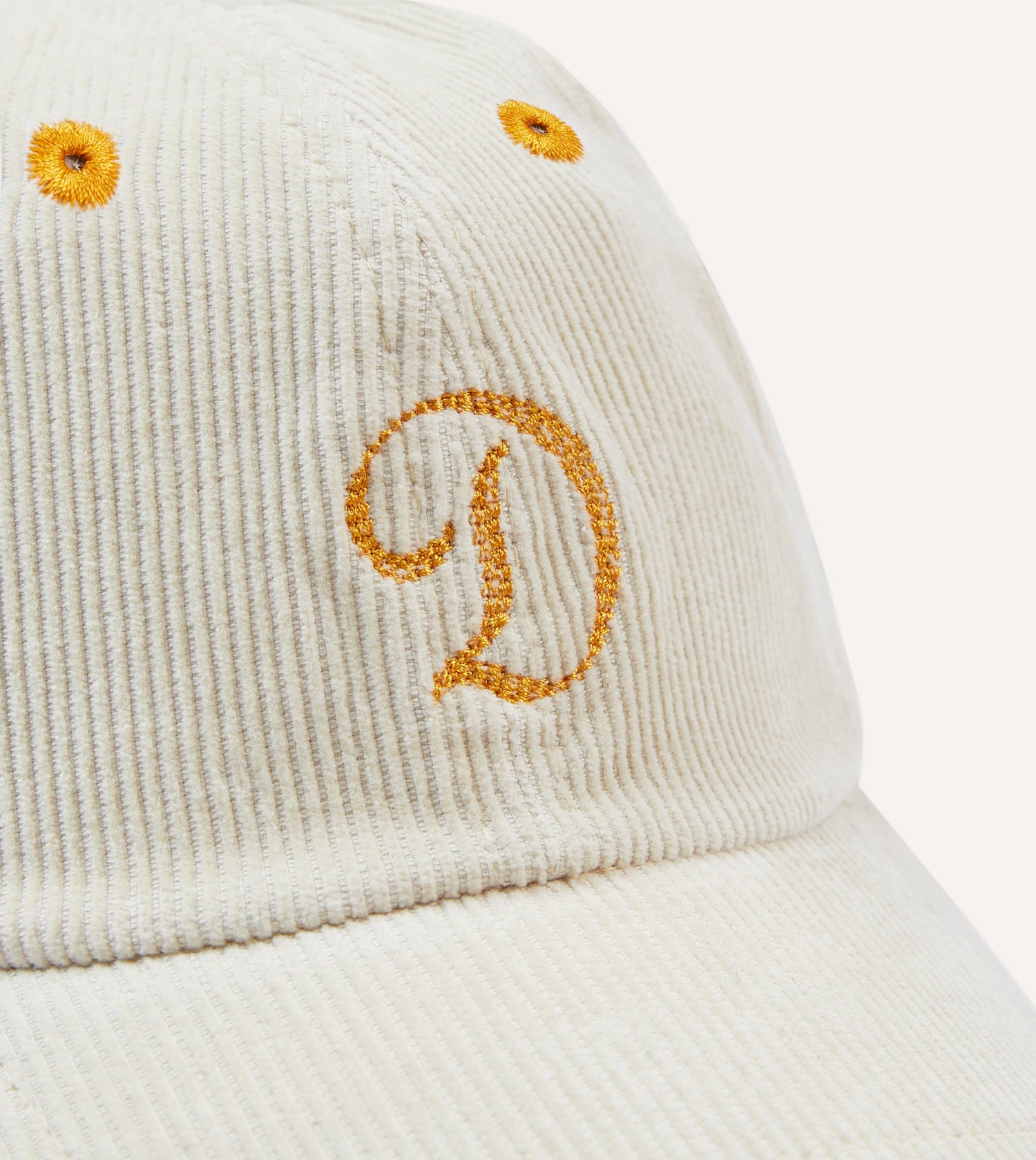 Ecru 'D' Emblem Cotton Corduroy Baseball Cap