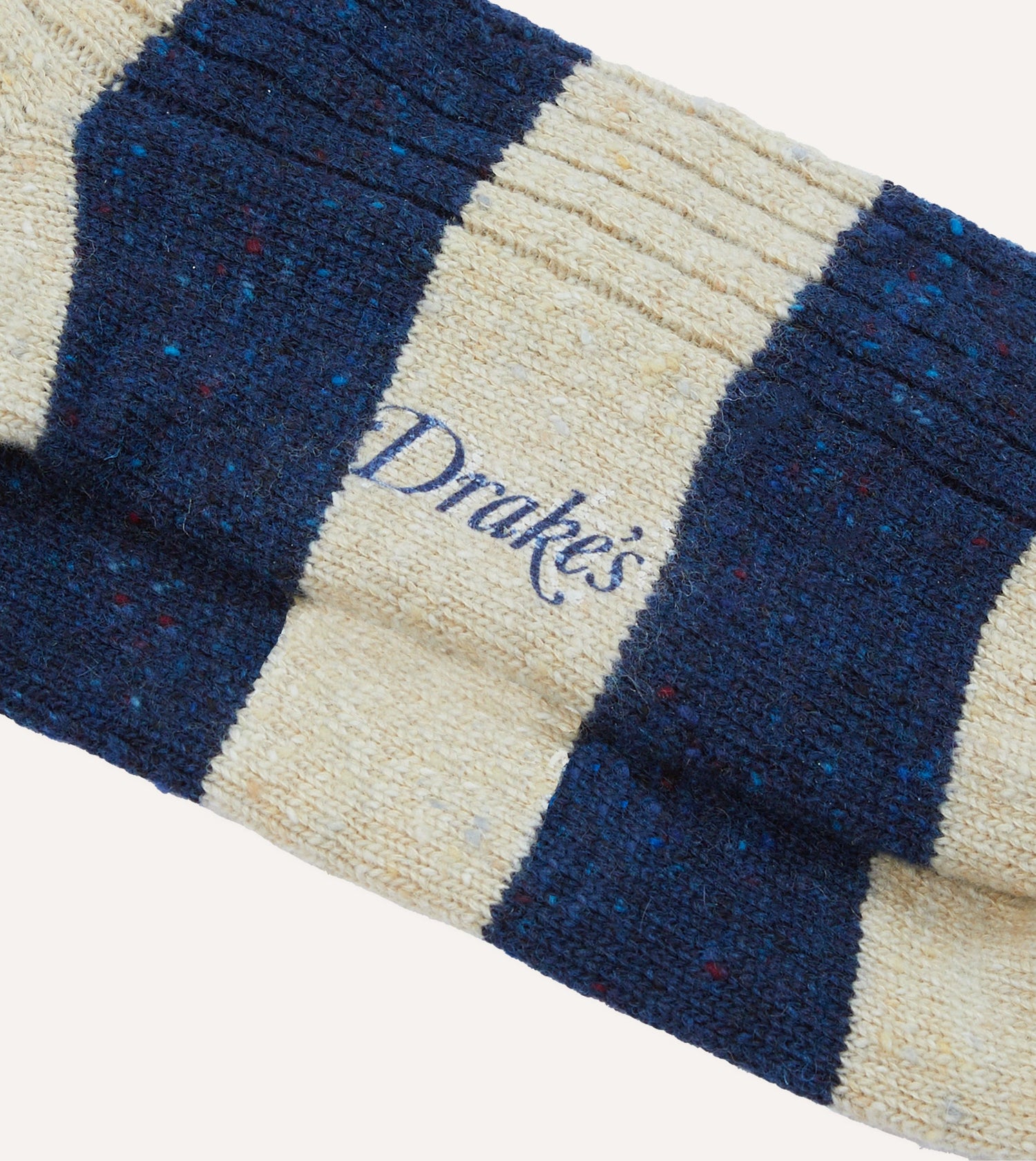 Navy and Ecru Striped Donegal Wool Socks